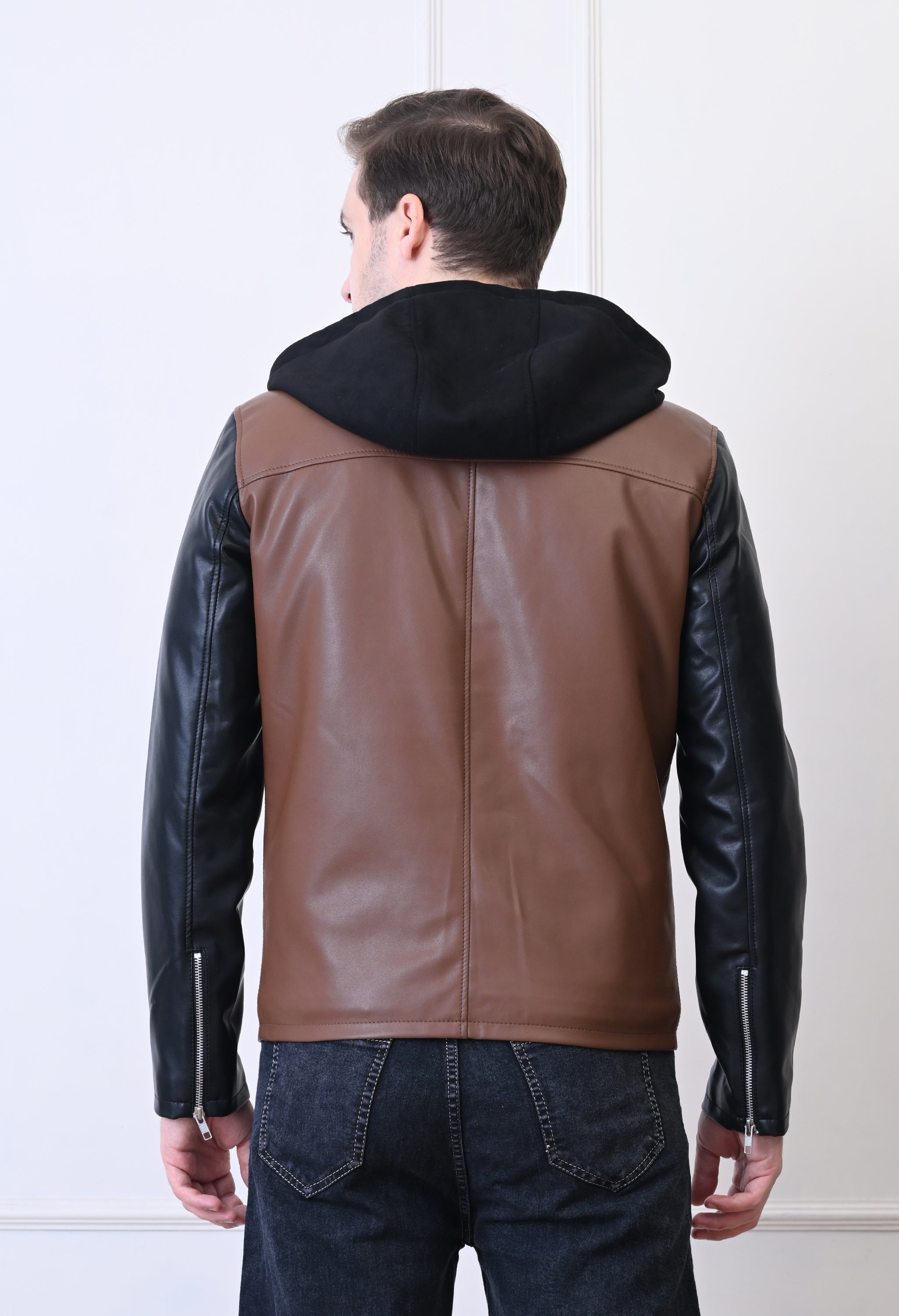 Men Hood Collar Solid Casual Biker Jacket