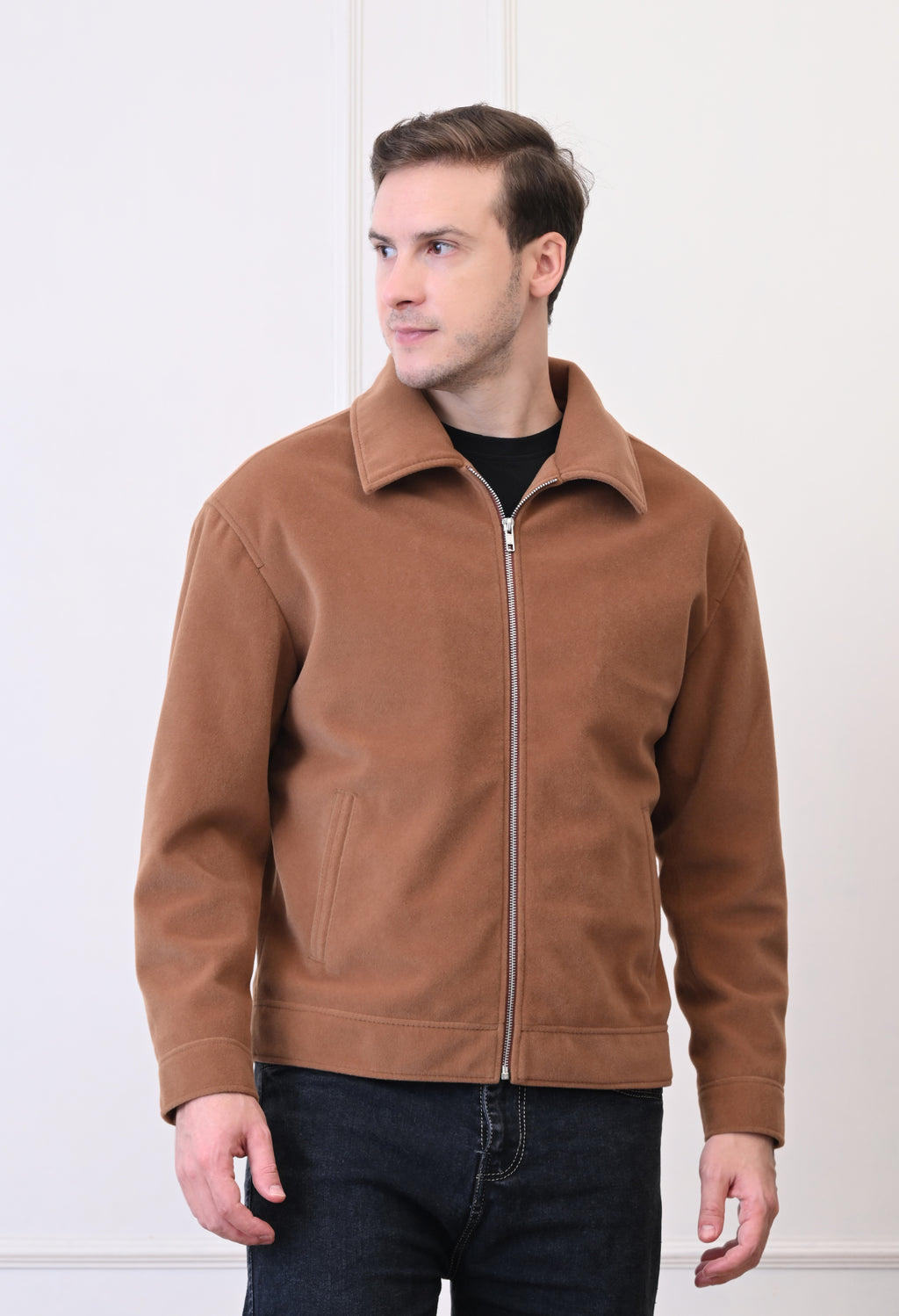 Men Suede Lightweight Tan Bomber Jacket