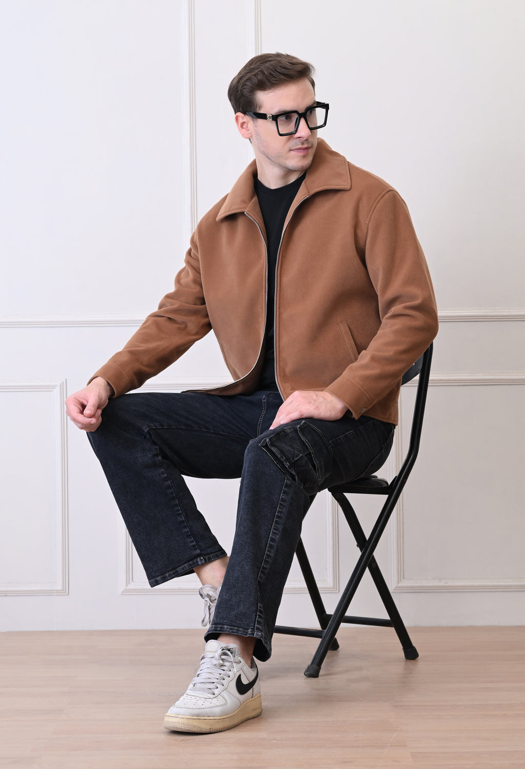 Men Suede Lightweight Tan Bomber Jacket