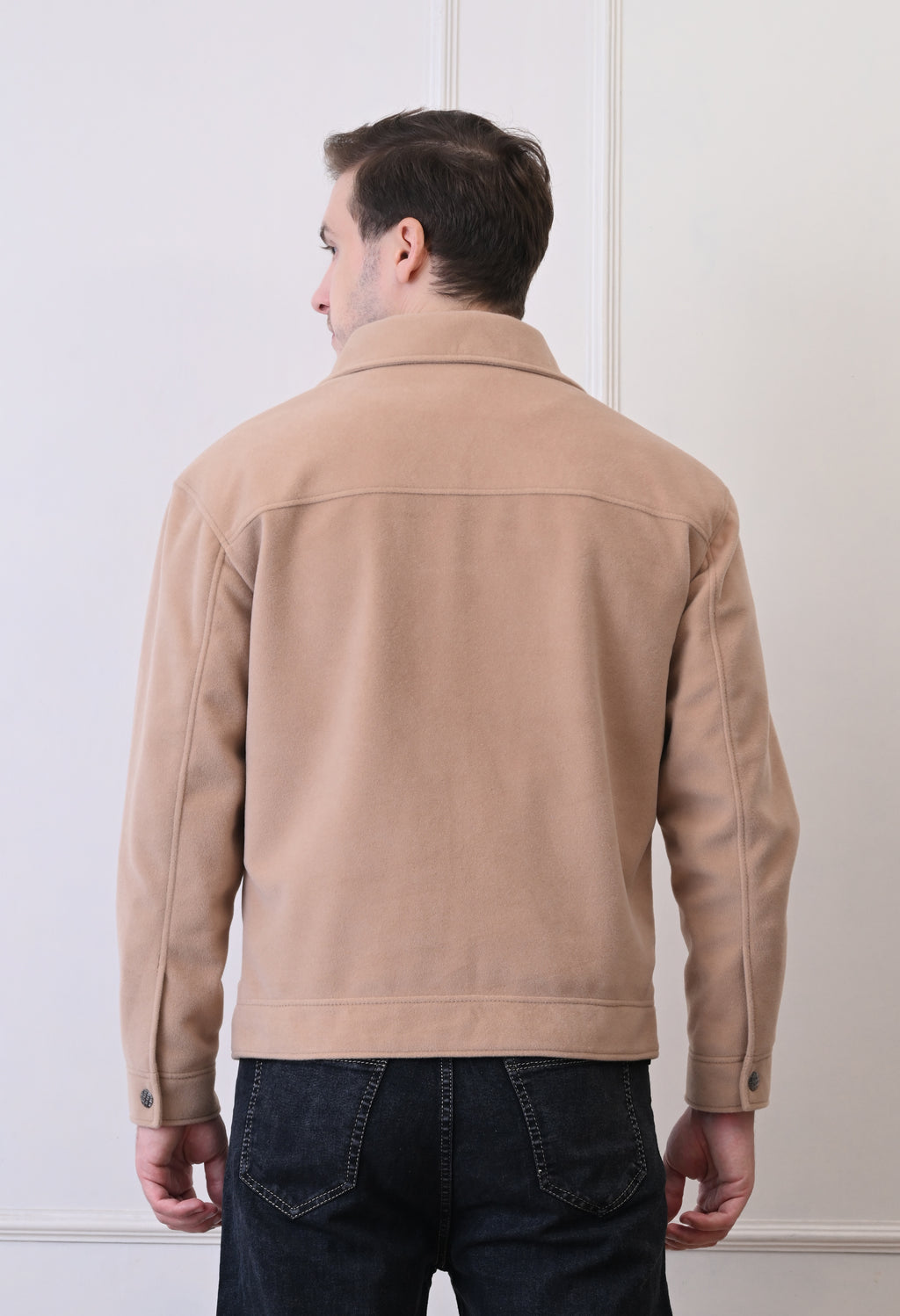 Men Suede Lightweight Beige Bomber Jacket