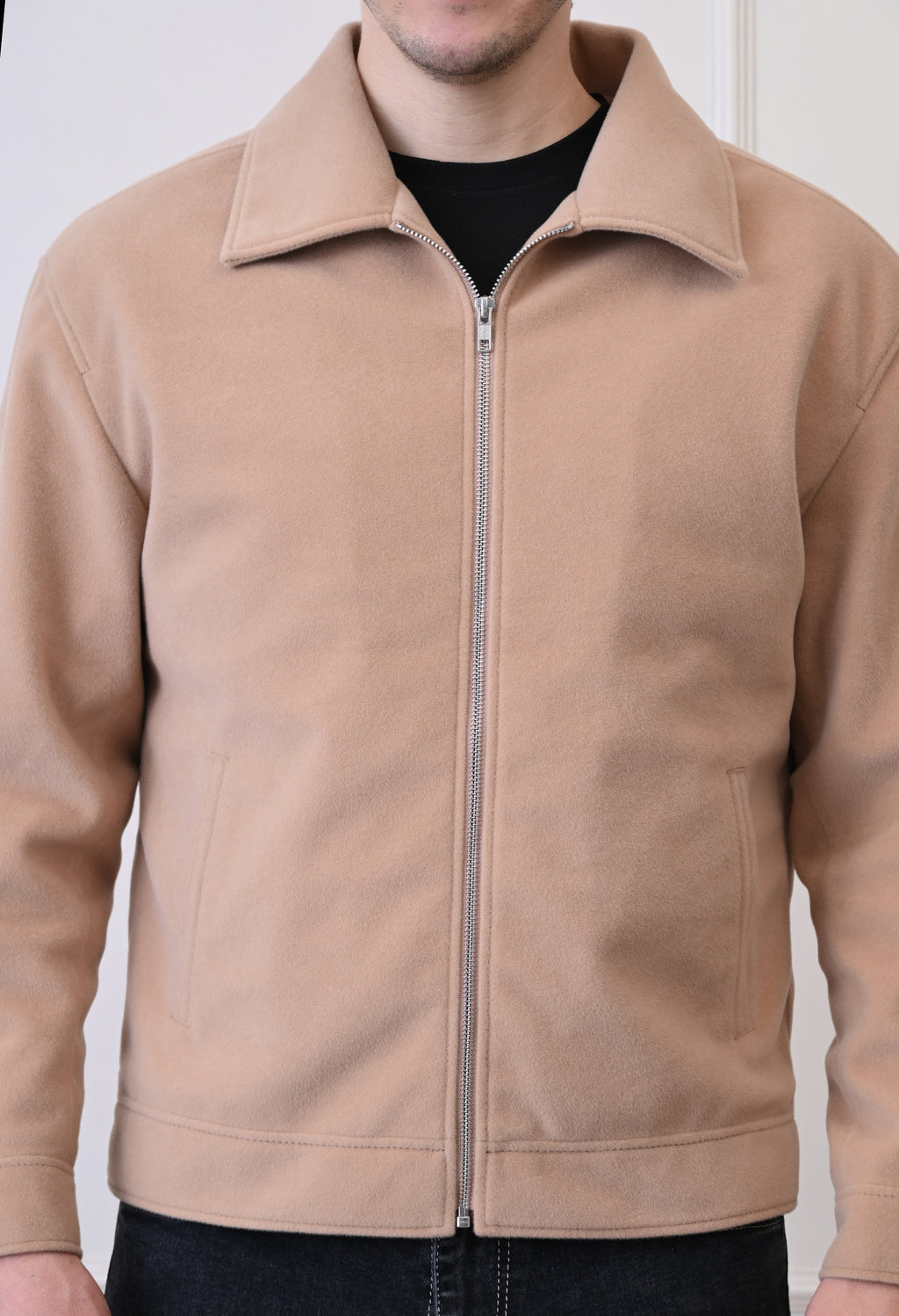 Men Suede Lightweight Beige Bomber Jacket