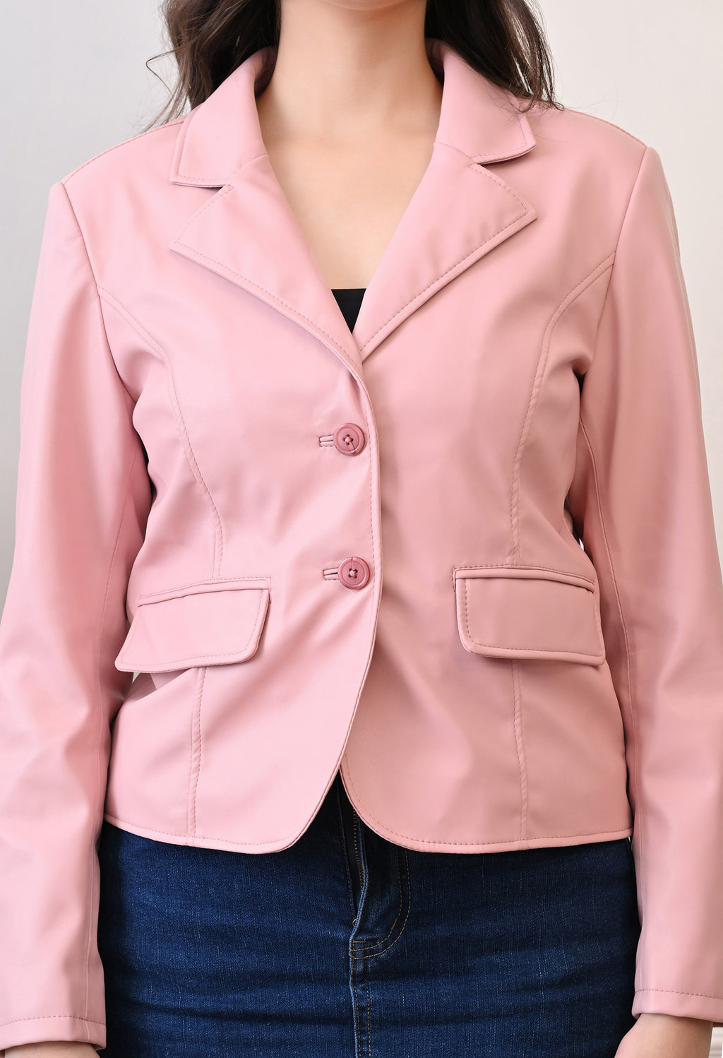 Lapel Collar Leather Water Resistant Crop Outdoor Bomber Pink Jacket For Women