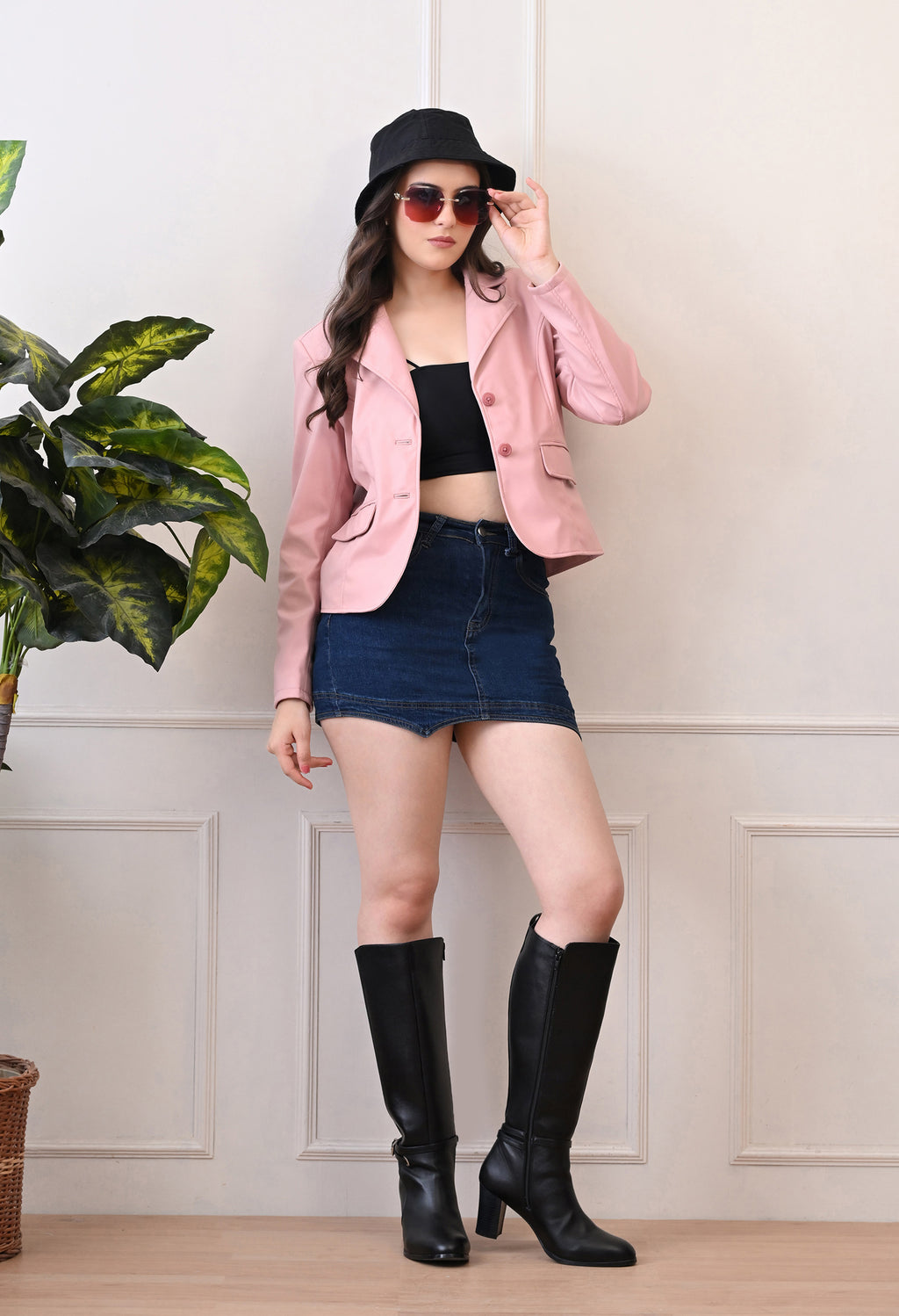 Lapel Collar Leather Water Resistant Crop Outdoor Bomber Pink Jacket For Women