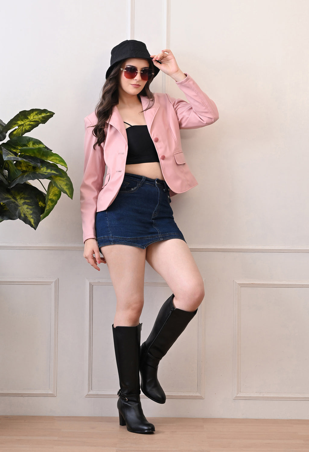 Lapel Collar Leather Water Resistant Crop Outdoor Bomber Pink Jacket For Women