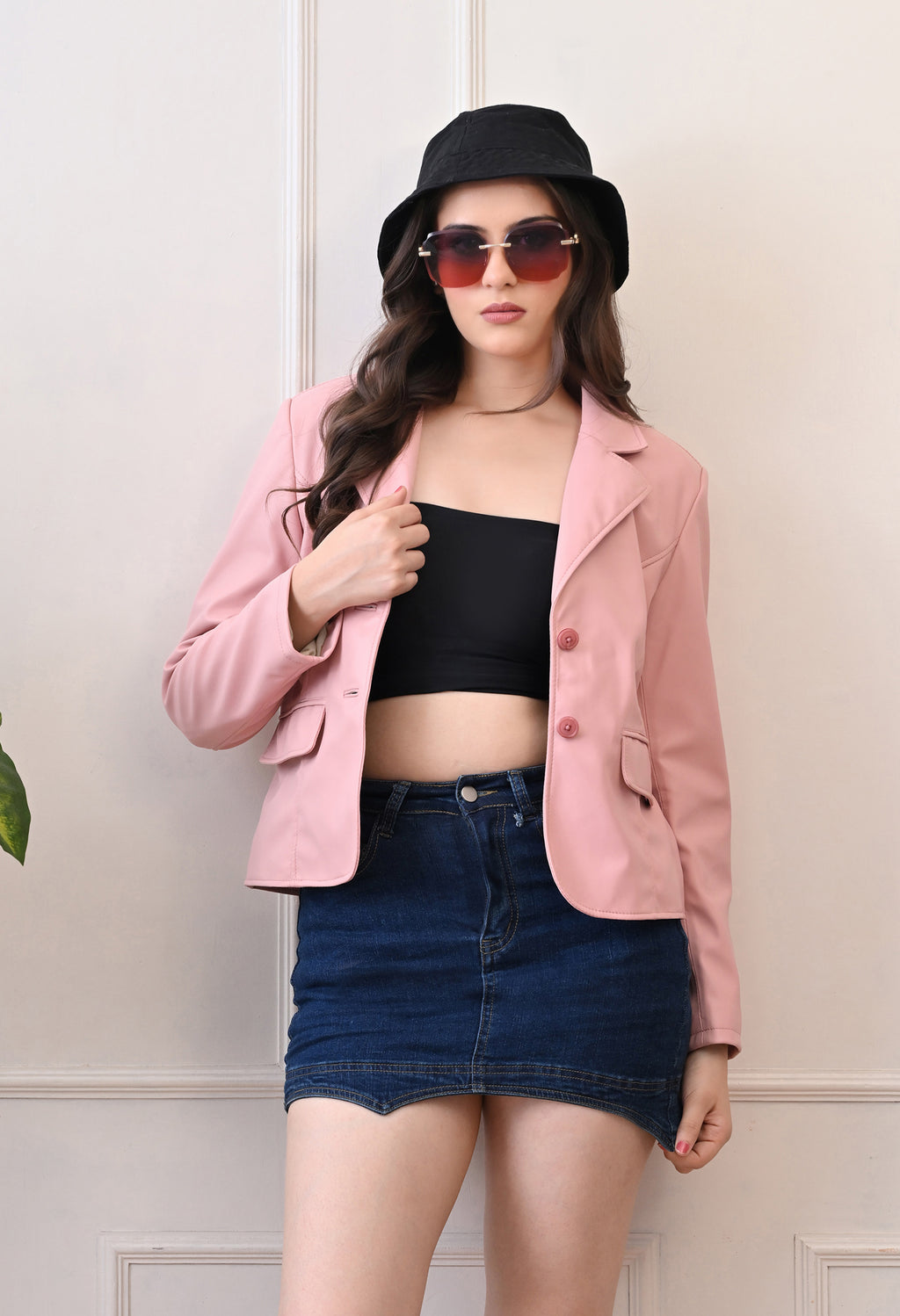 Lapel Collar Leather Water Resistant Crop Outdoor Bomber Pink Jacket For Women