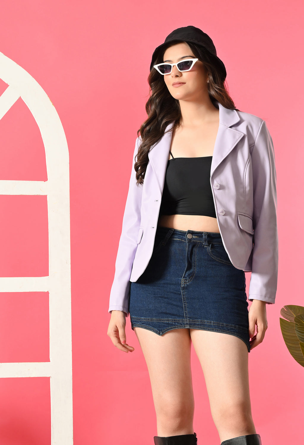 Lapel Collar Leather Water Resistant Crop Outdoor Bomber Lavender Jacket For Women.