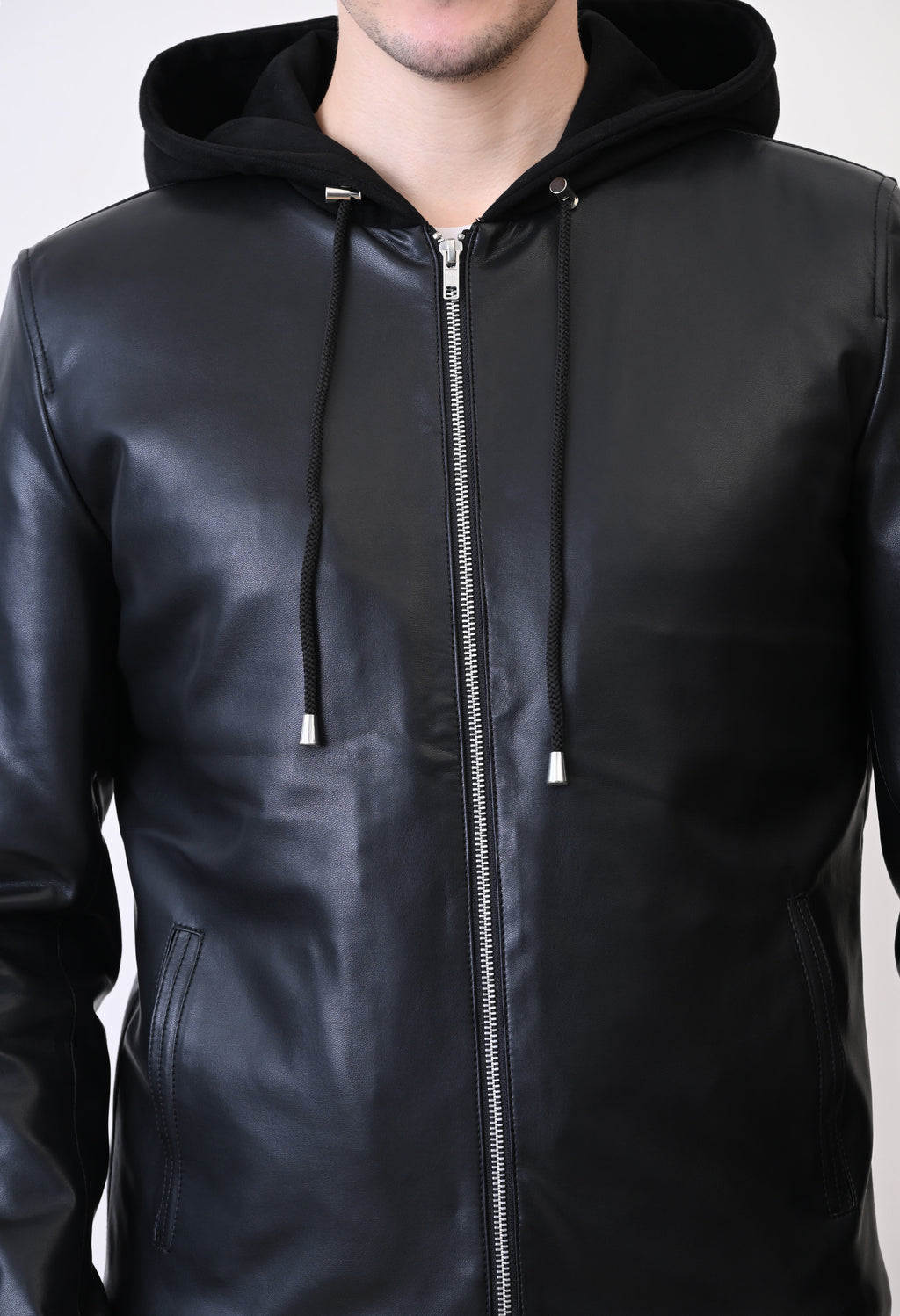 Men Hood Collar Solid Casual Biker Jacket