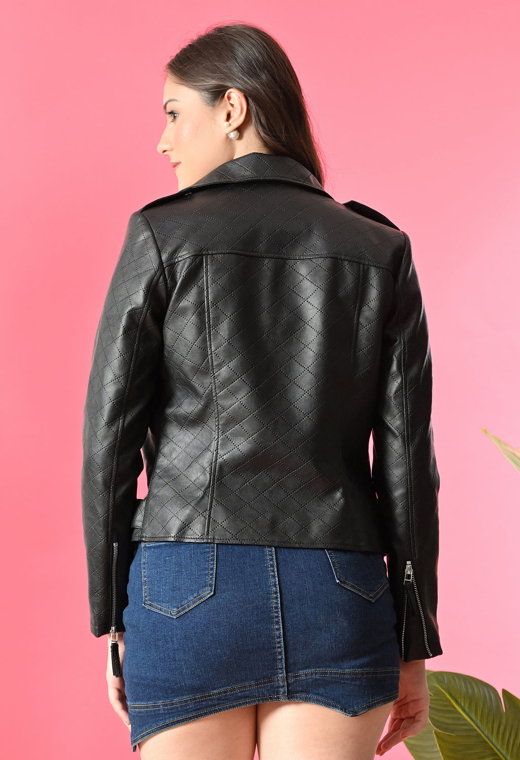 Stand Collar Leather Water Resistant Crop Outdoor Bomber Jacket