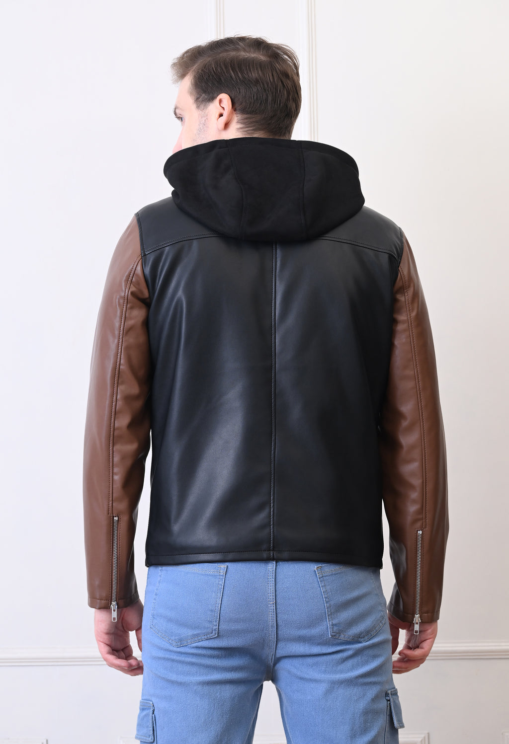 Men Hood Collar Solid Casual Biker Jacket