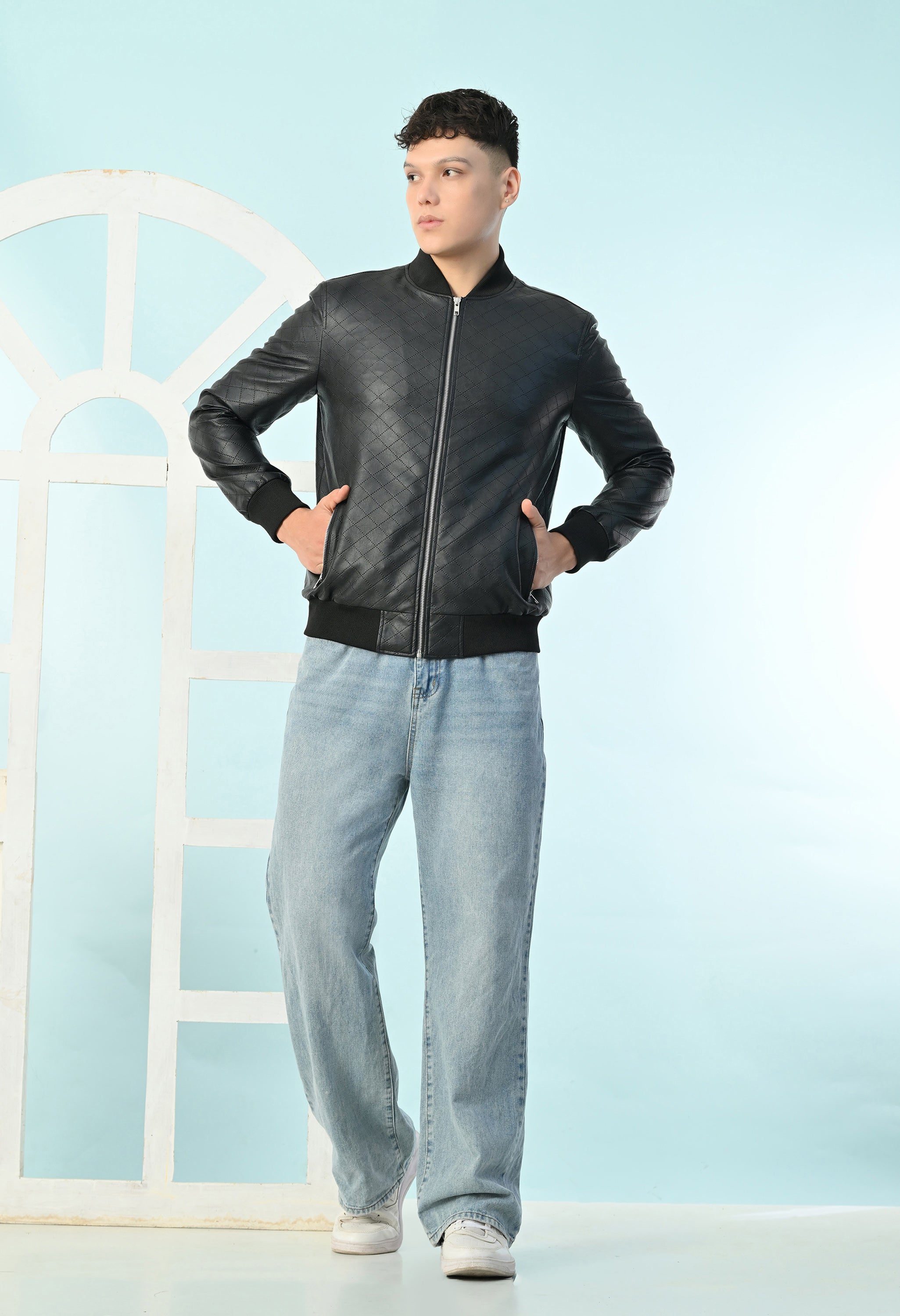 Men Leather Lightweight Bomber Jacket