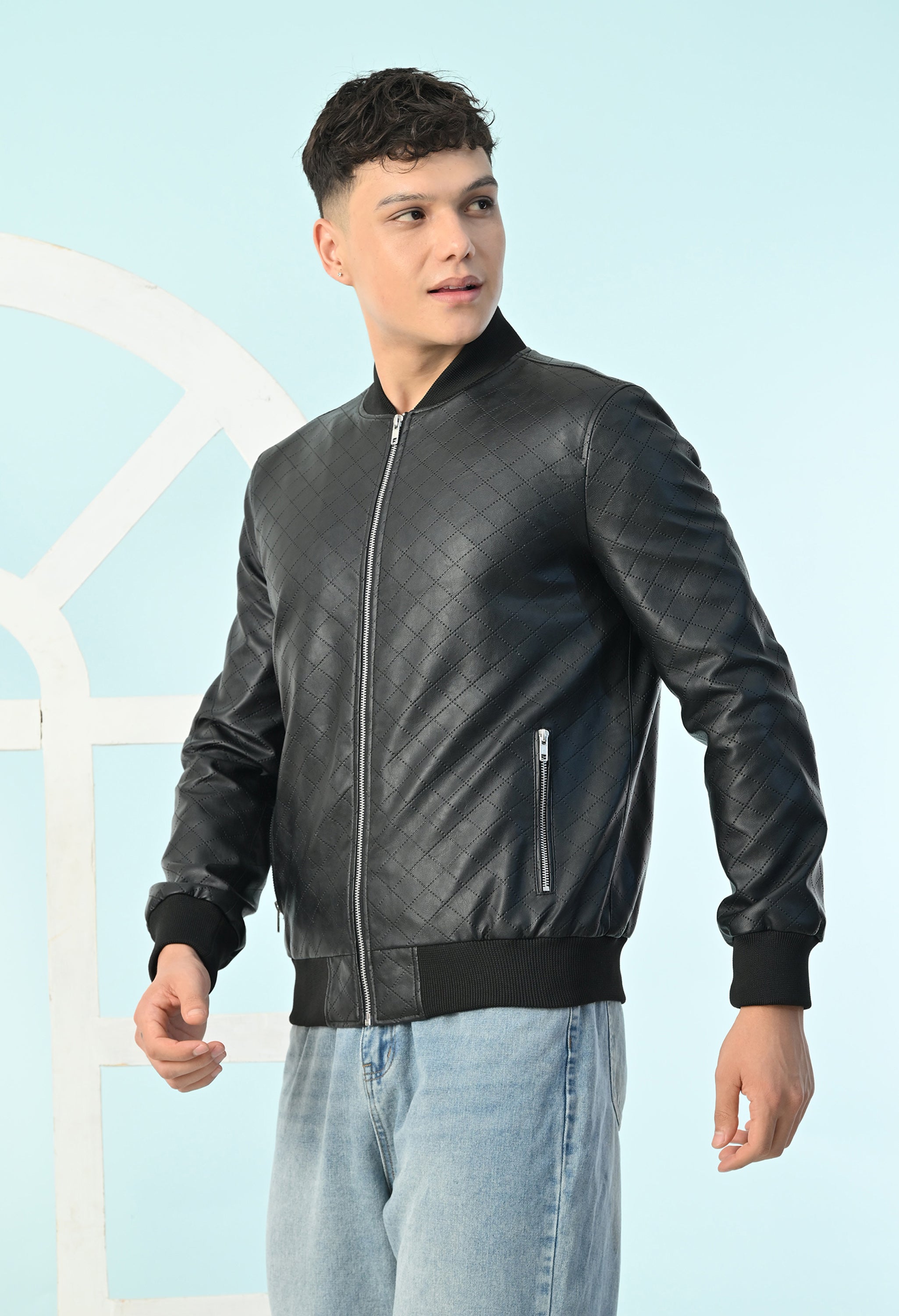Men Leather Lightweight Bomber Jacket