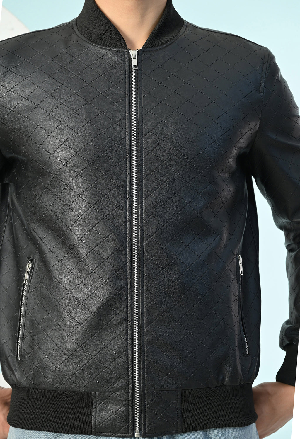 Men Leather Lightweight Bomber Jacket