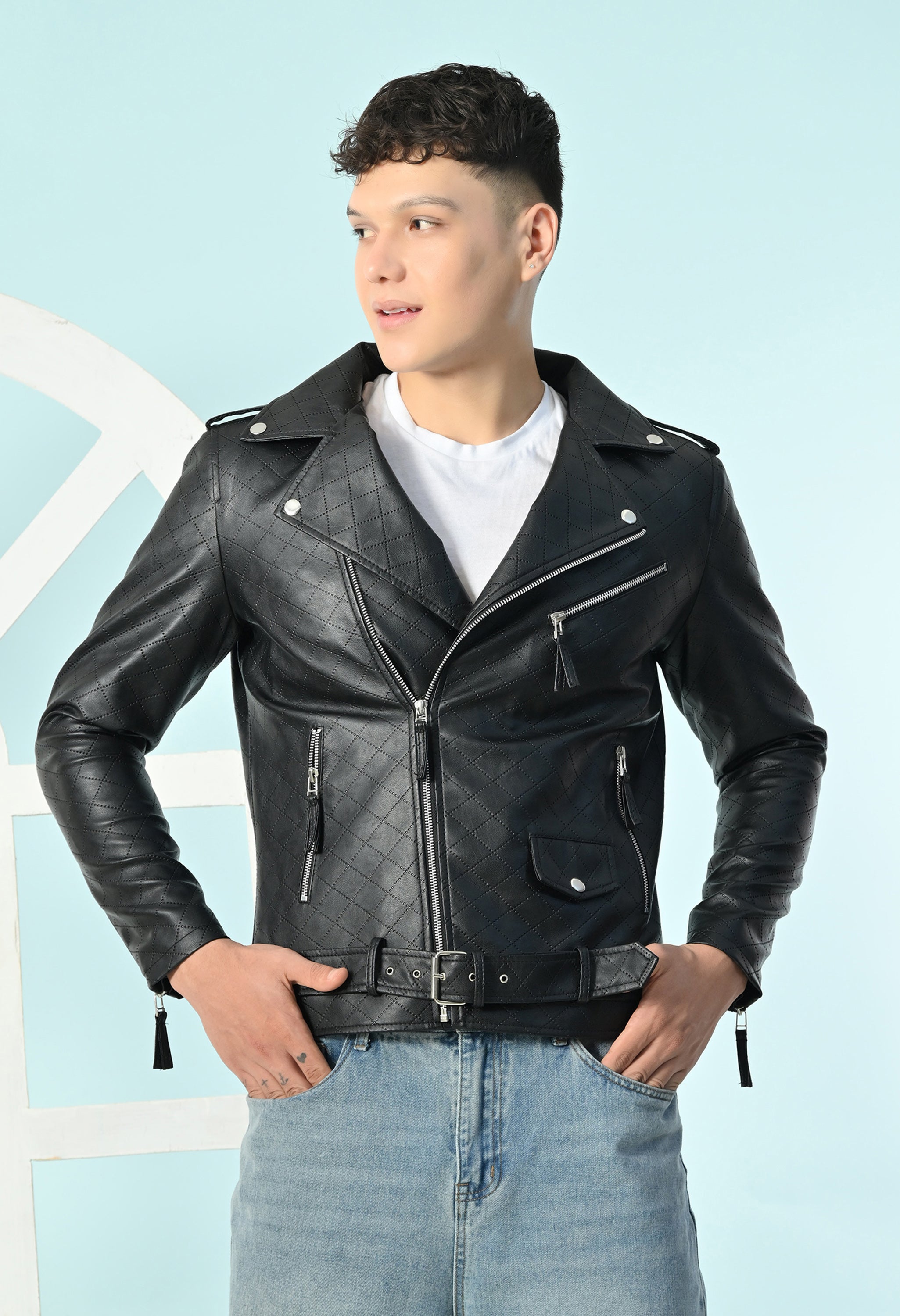 Men Leather Lightweight Biker Jacket