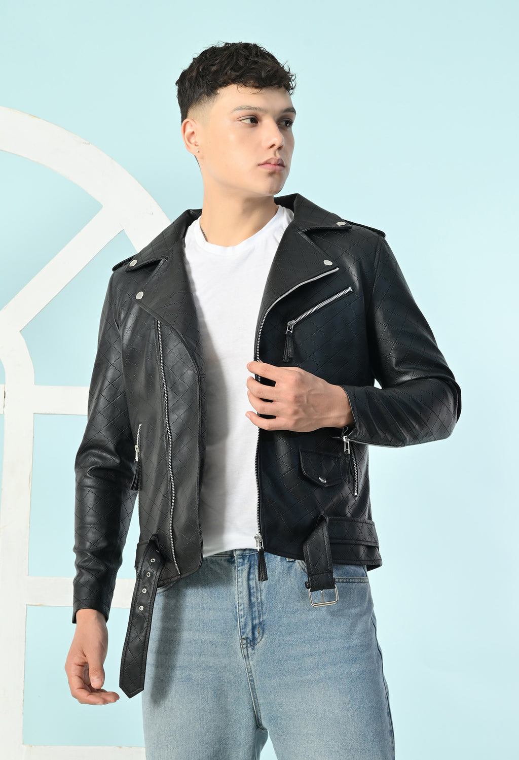 Lapel Collar Long Sleeves Anti Odour Leather Jacket For Men
