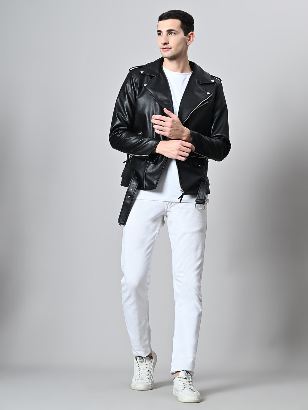 Lapel Collar Solid Casual Biker Black Jacket For Men