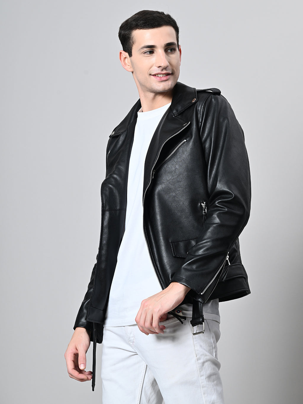 Lapel Collar Solid Casual Biker Black Jacket For Men