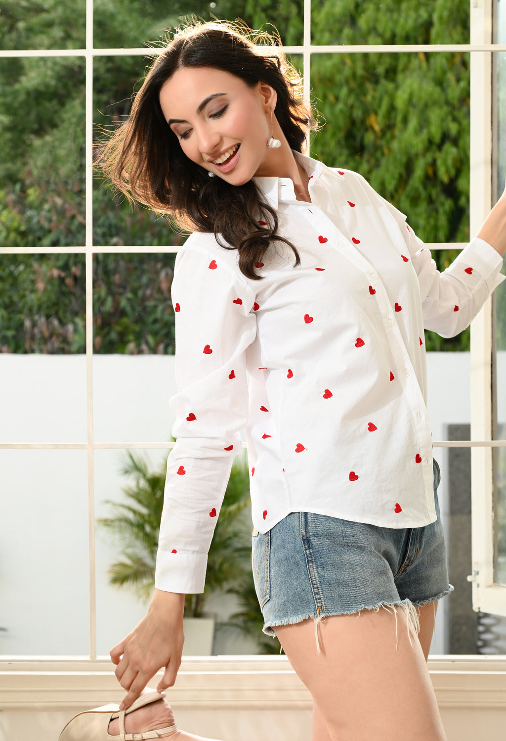 Women White Emroidery Comfort Casual Shirts
