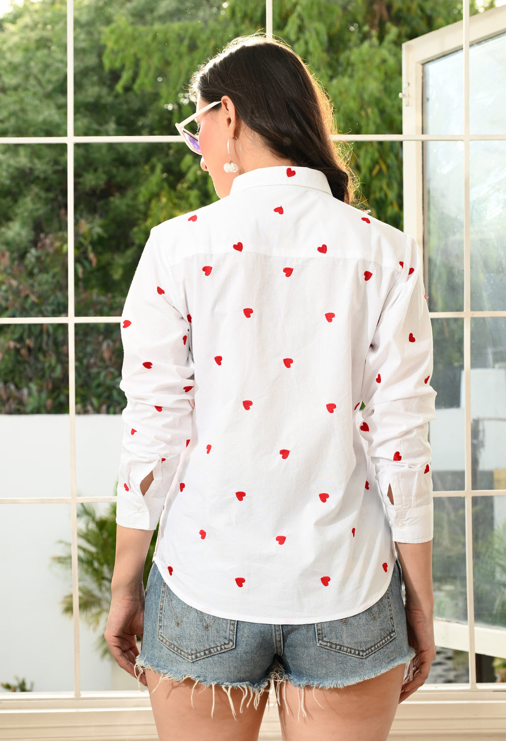 Women White Emroidery Comfort Casual Shirts