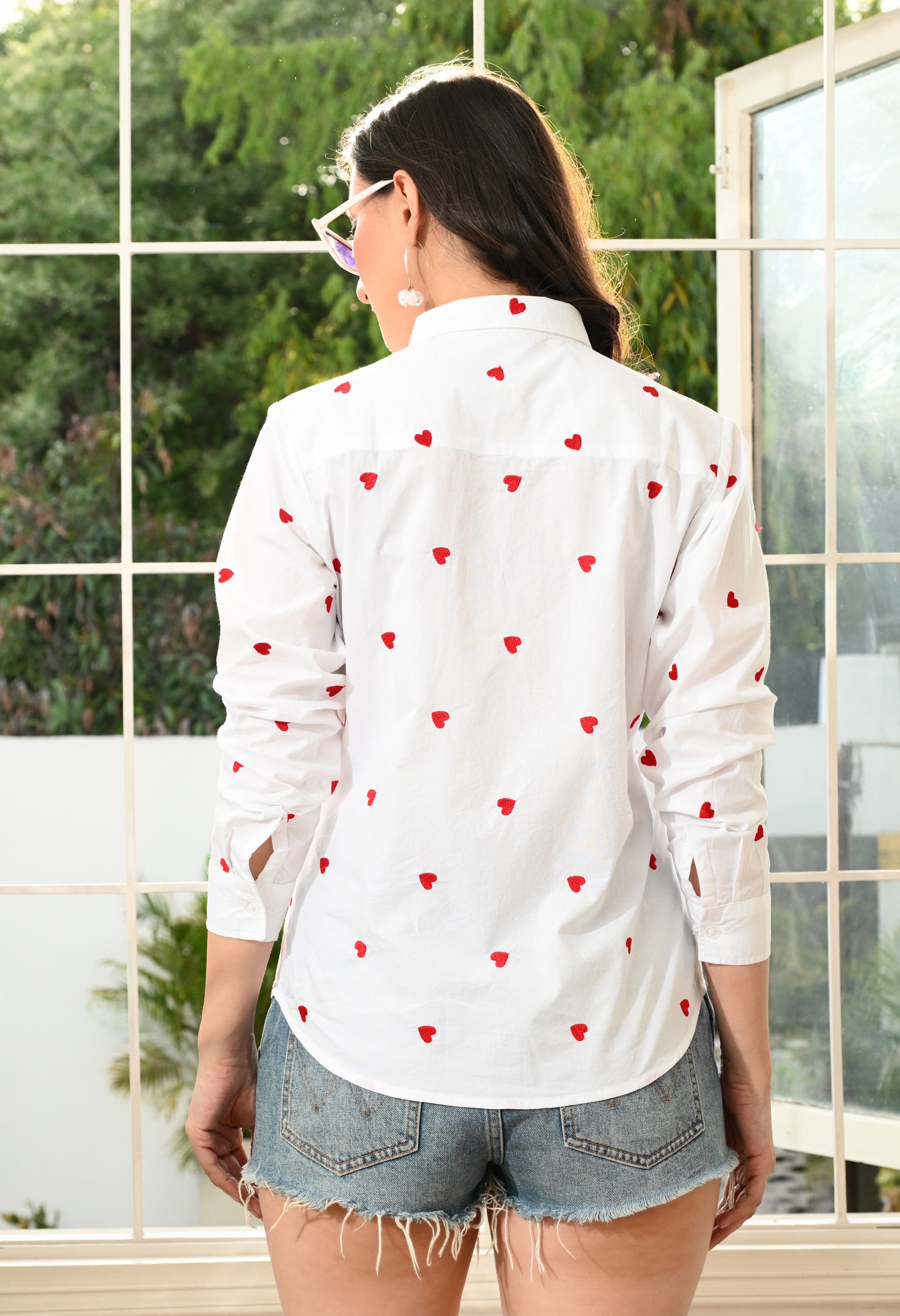 Women White Emroidery Comfort Casual Shirts