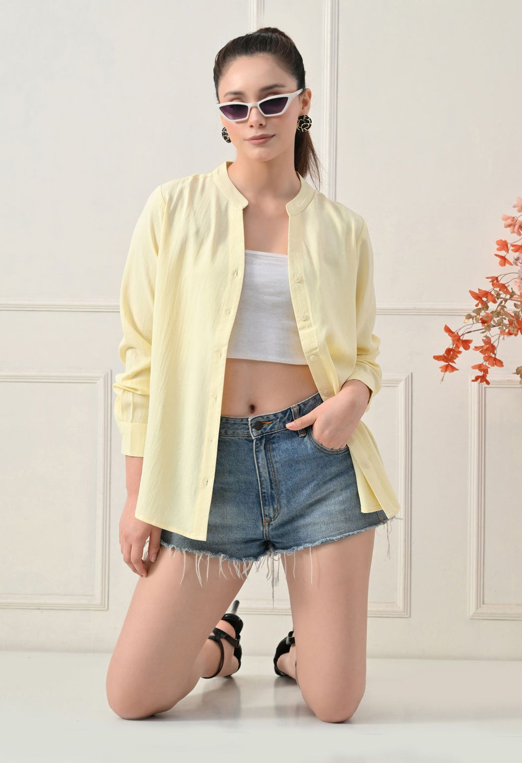 Women Lime Solid Comfort Casual Shirts
