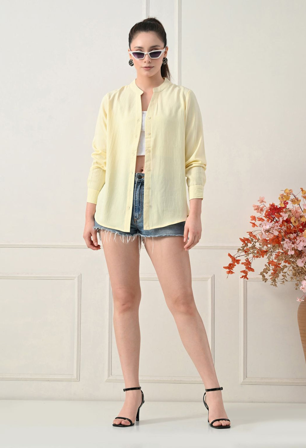 Women Lime Solid Comfort Casual Shirts
