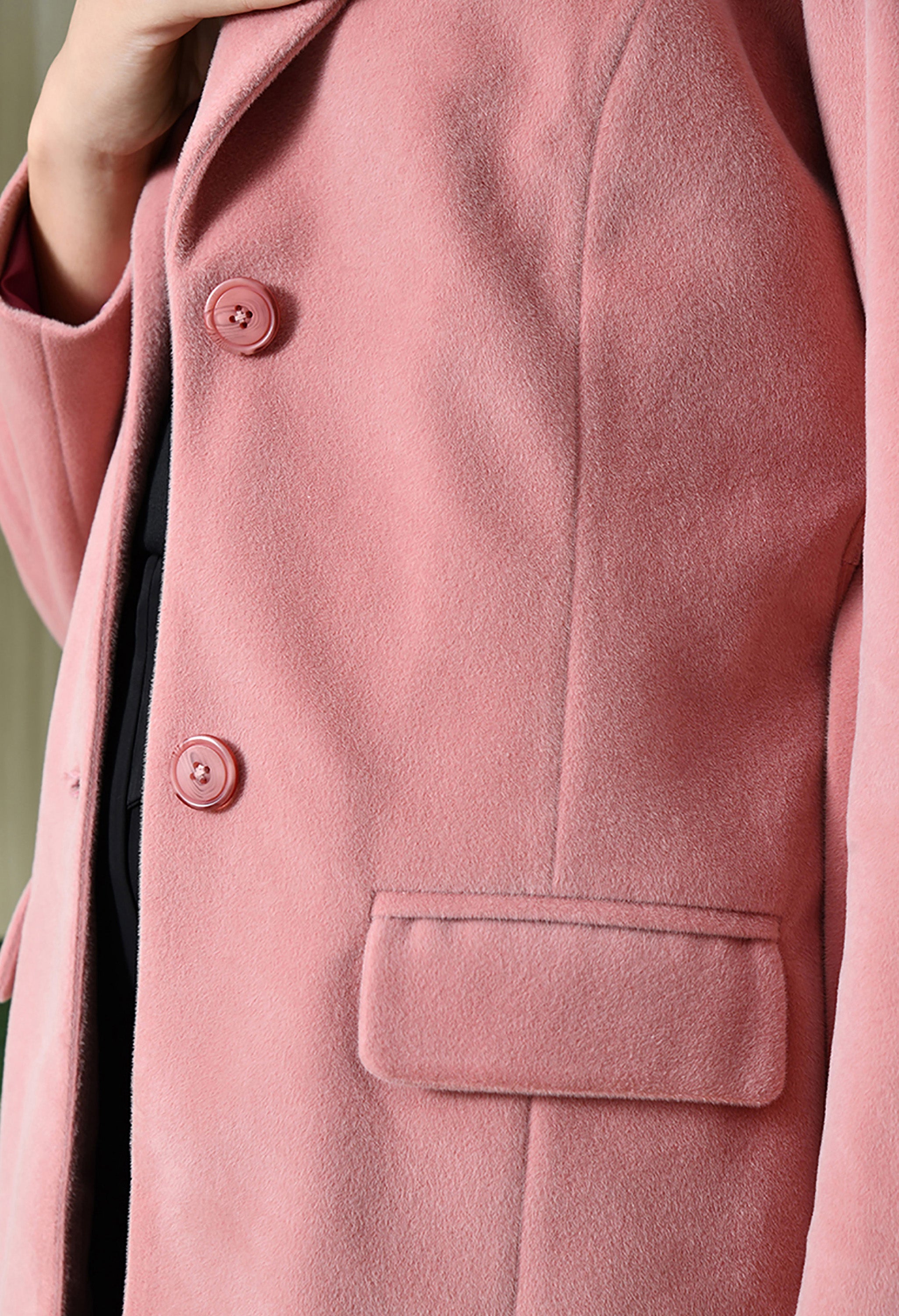 Women Single-Breasted Longline Trench Pink Coat With Belt