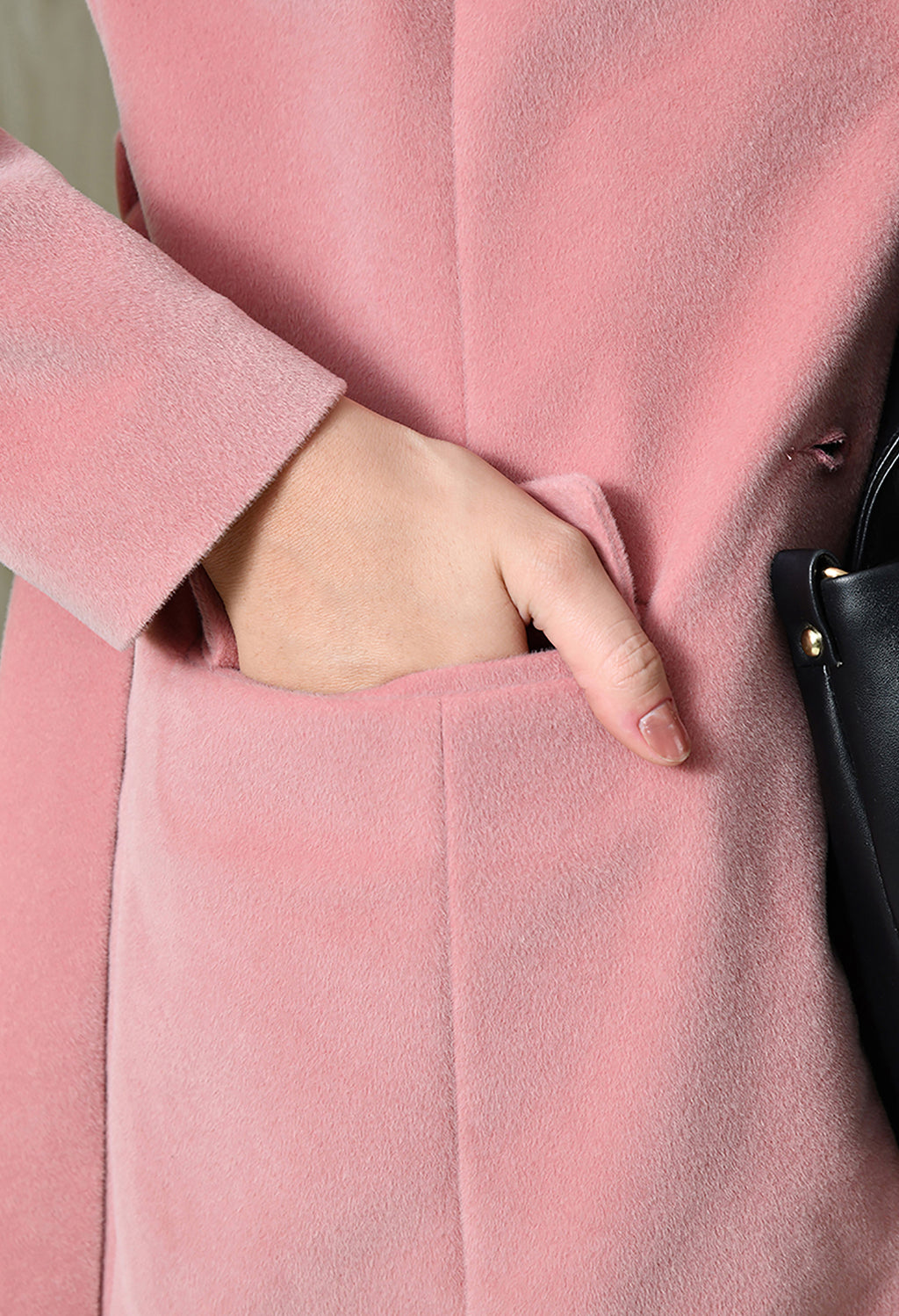 Women Single-Breasted Longline Trench Pink Coat With Belt