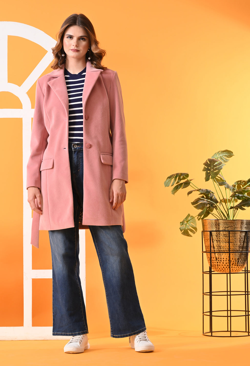 Single-Breasted Pink Leather Overcoat For Women