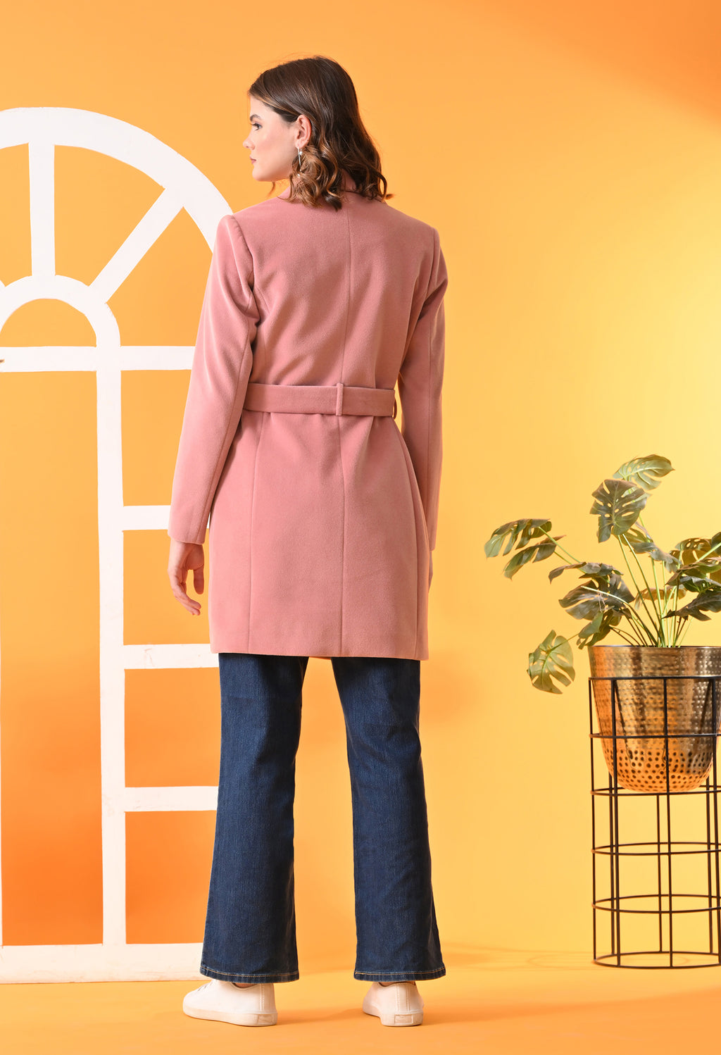 Single-Breasted Pink Leather Overcoat For Women