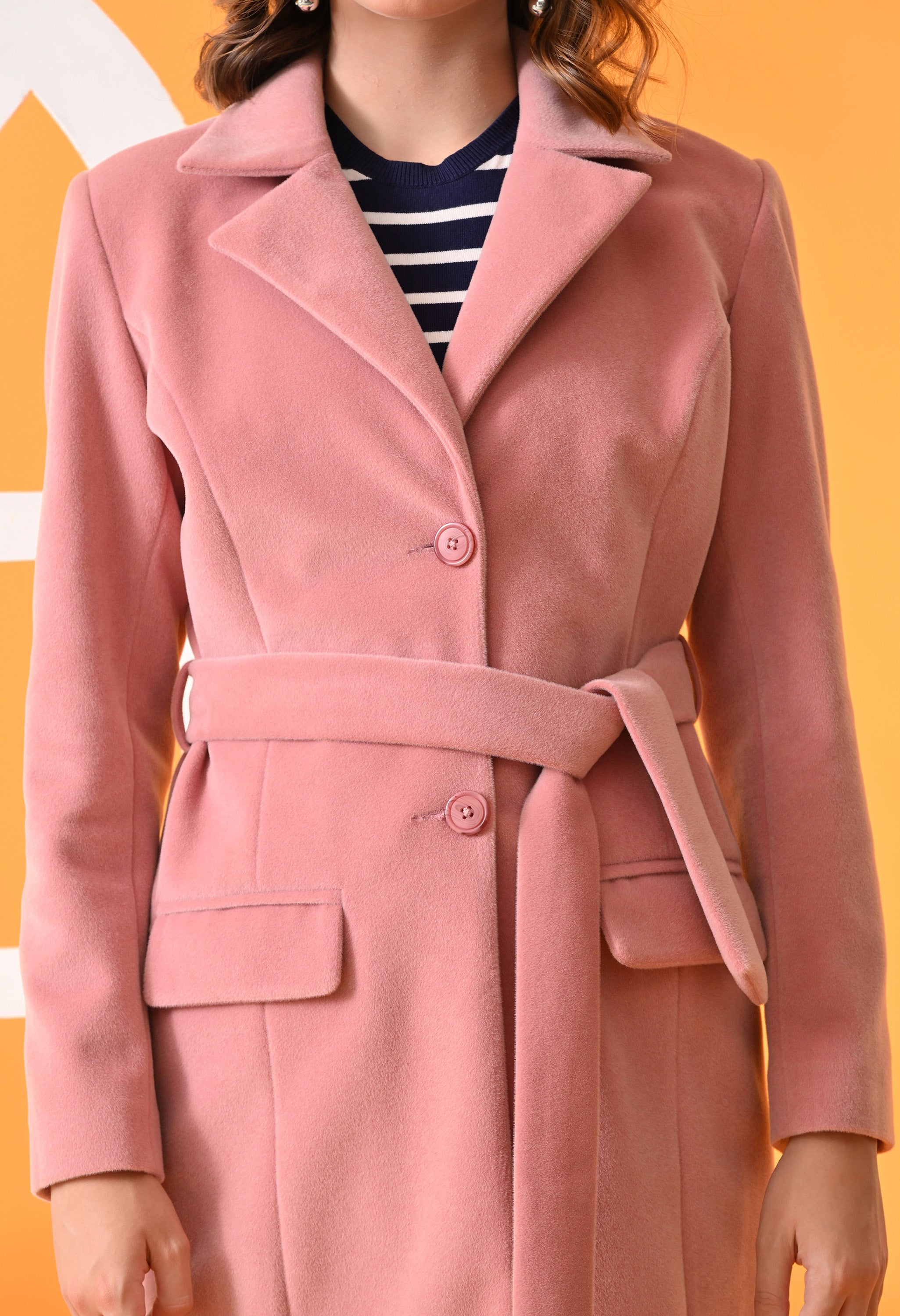 Single-Breasted Pink Leather Overcoat For Women