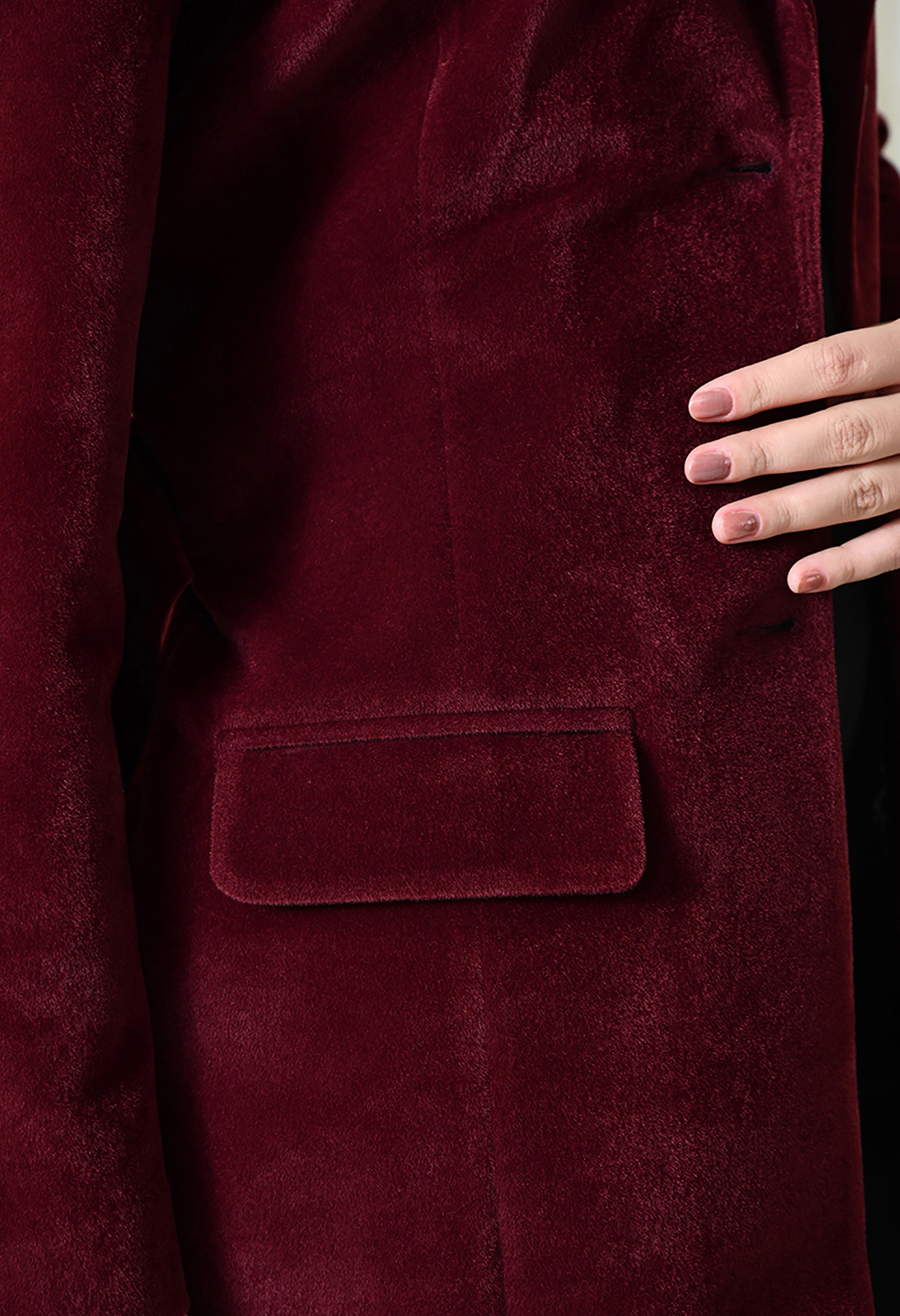 Women Single-Breasted Longline Trench Maroon Coat With Belt