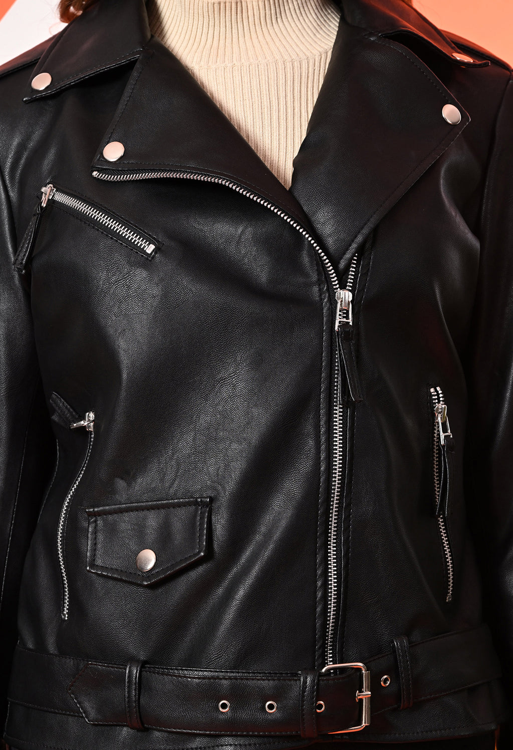 Women Leather Lightweight Crop Outdoor Leather Jacket