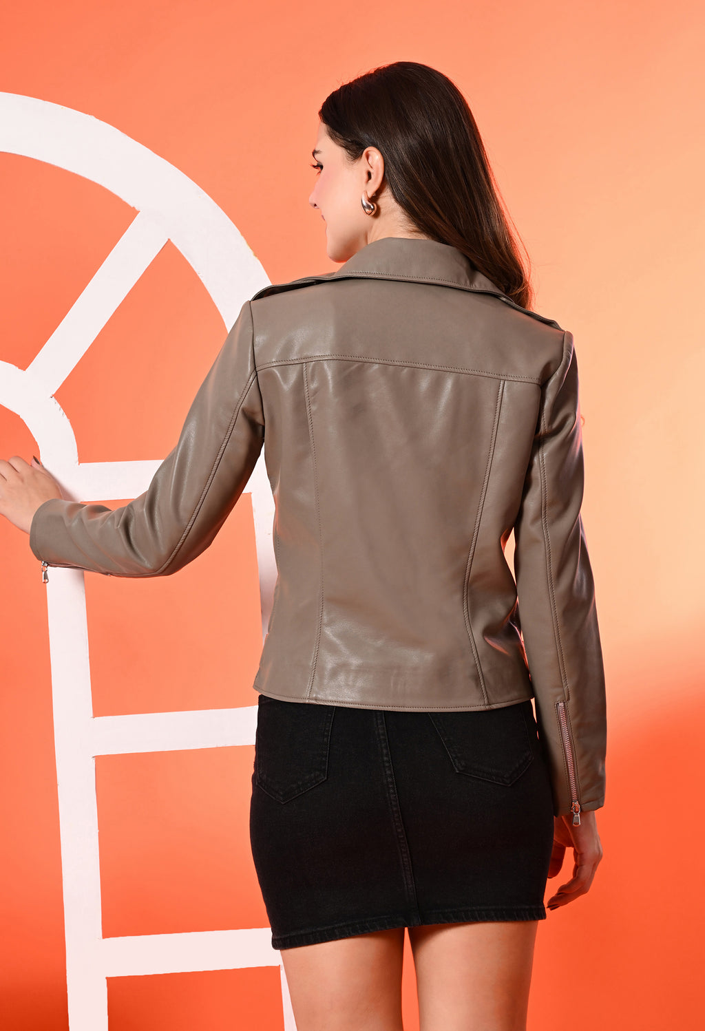 Women Leather Lightweight Crop Outdoor Leather Jacket