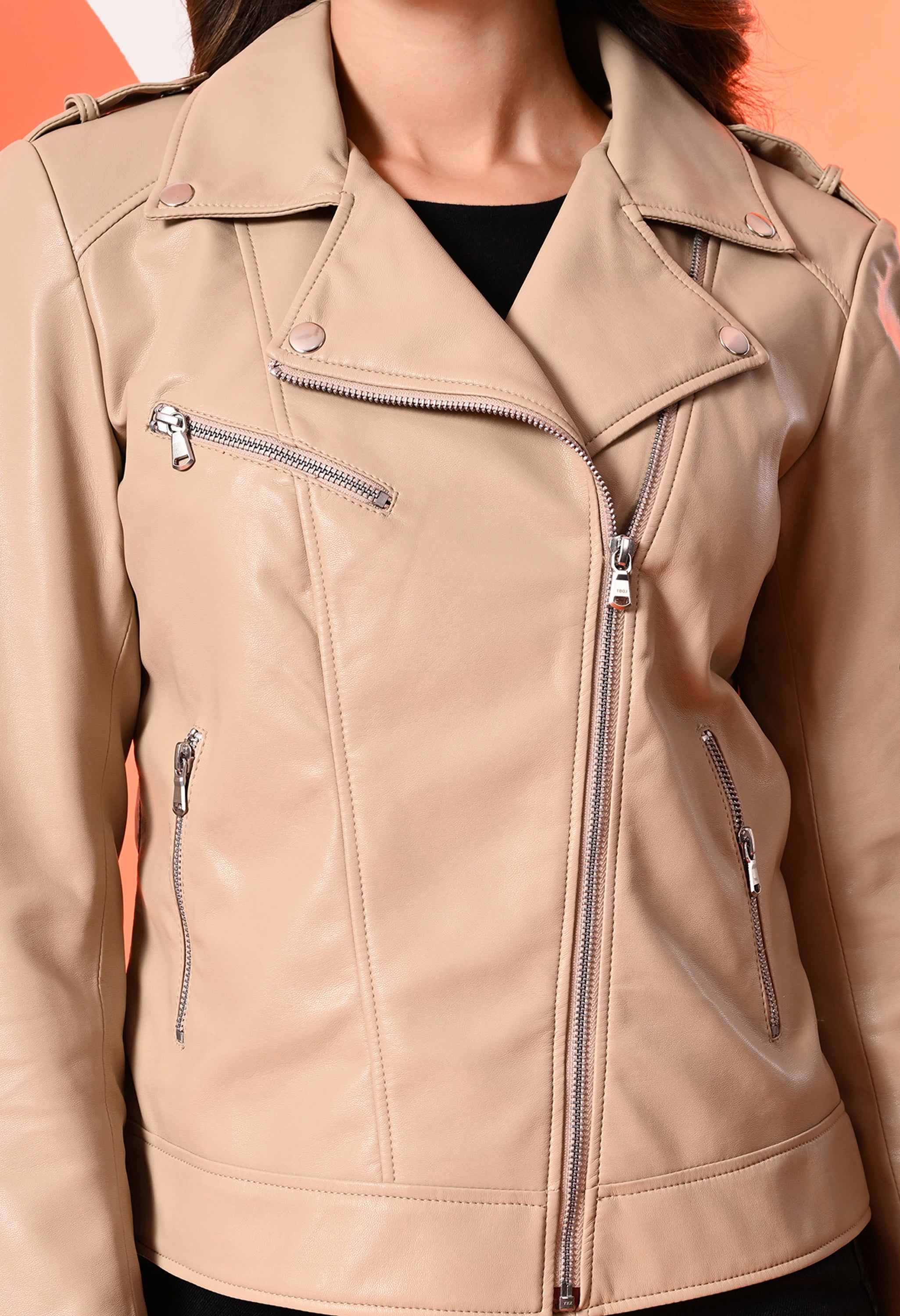 Women Leather Lightweight Crop Outdoor Leather Jacket