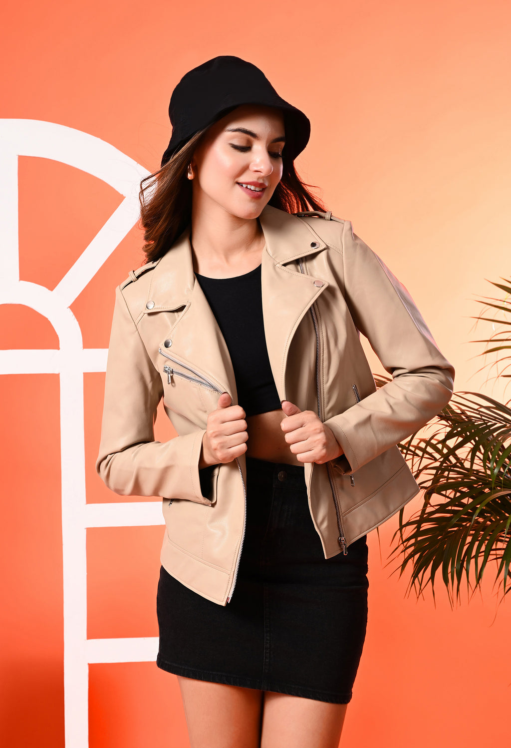 Women Leather Lightweight Crop Outdoor Leather Jacket