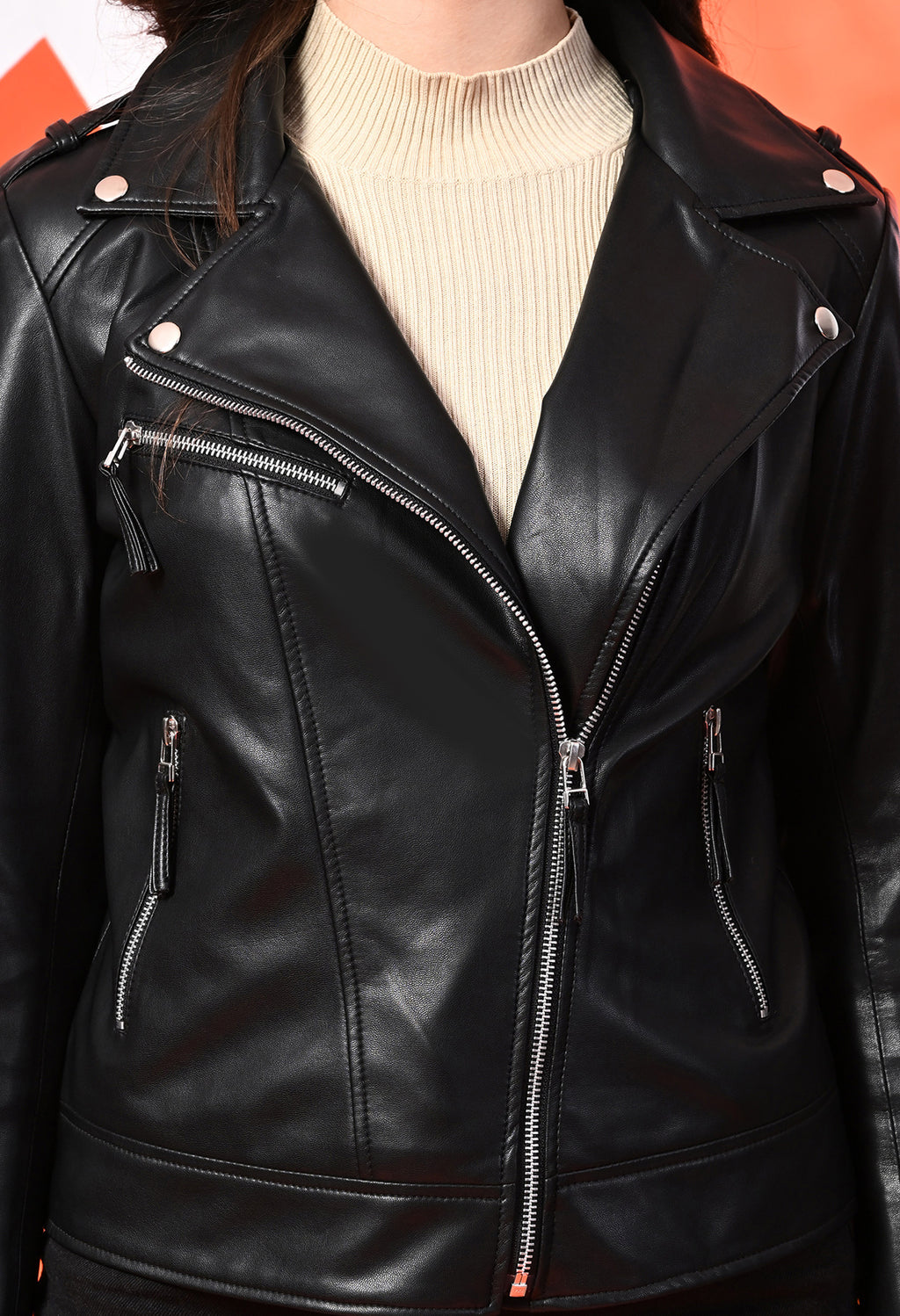 Women Leather Lightweight Crop Outdoor Leather Jacket