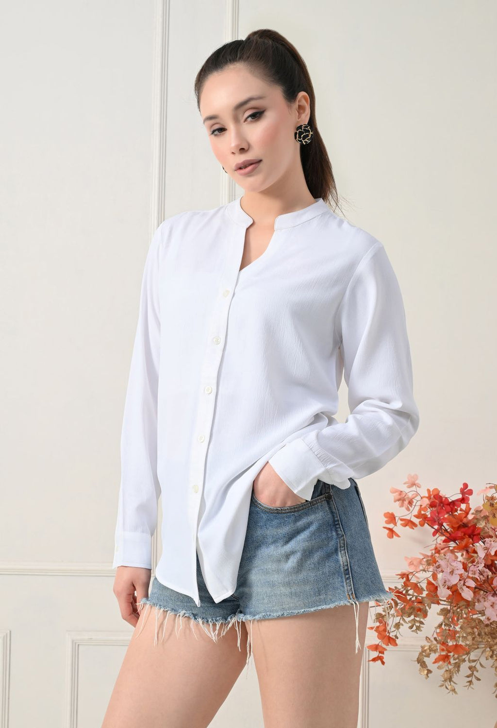 Women White Solid Comfort Casual Shirts