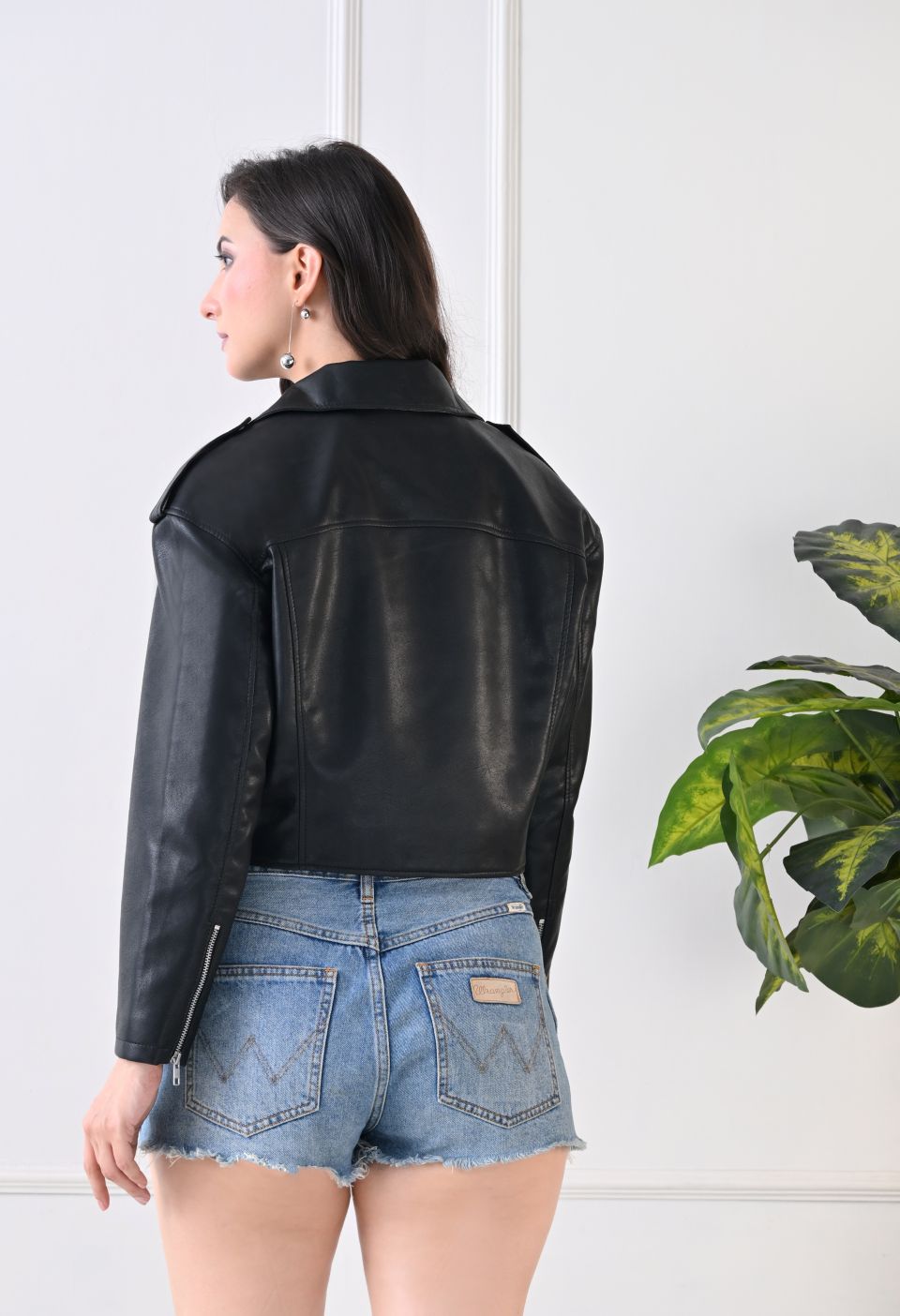 Washed Leather Water Resistant Crop Oversized Black Jacket