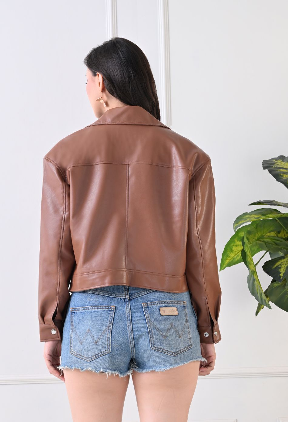 Washed Leather Water Resistant Crop Oversized Bomber Tan Jacket