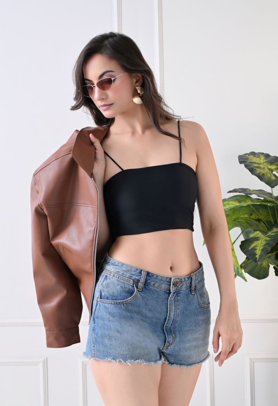 Washed Leather Water Resistant Crop Oversized Bomber Tan Jacket