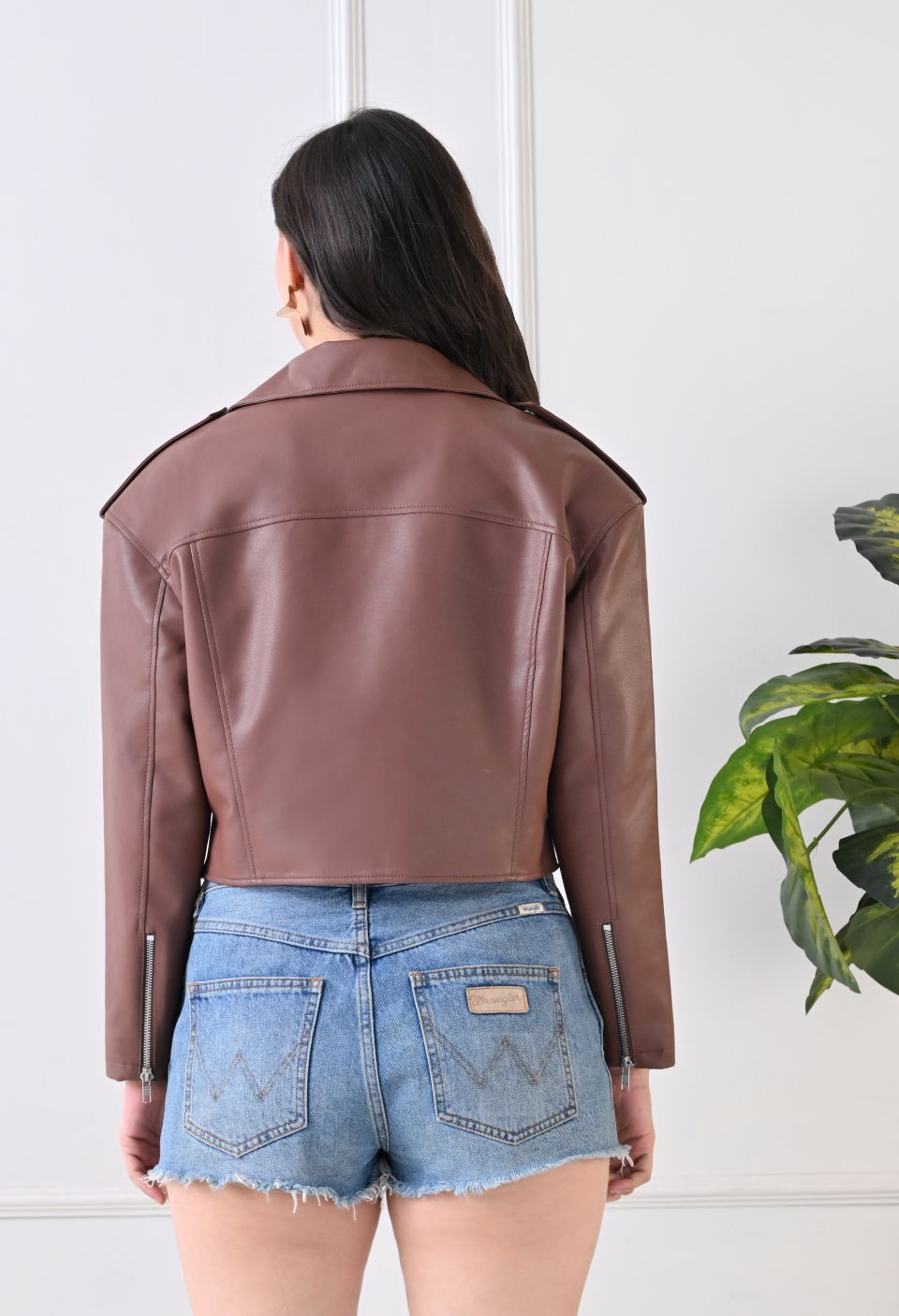 Washed Leather Water Resistant Crop Oversized Tan Jacket