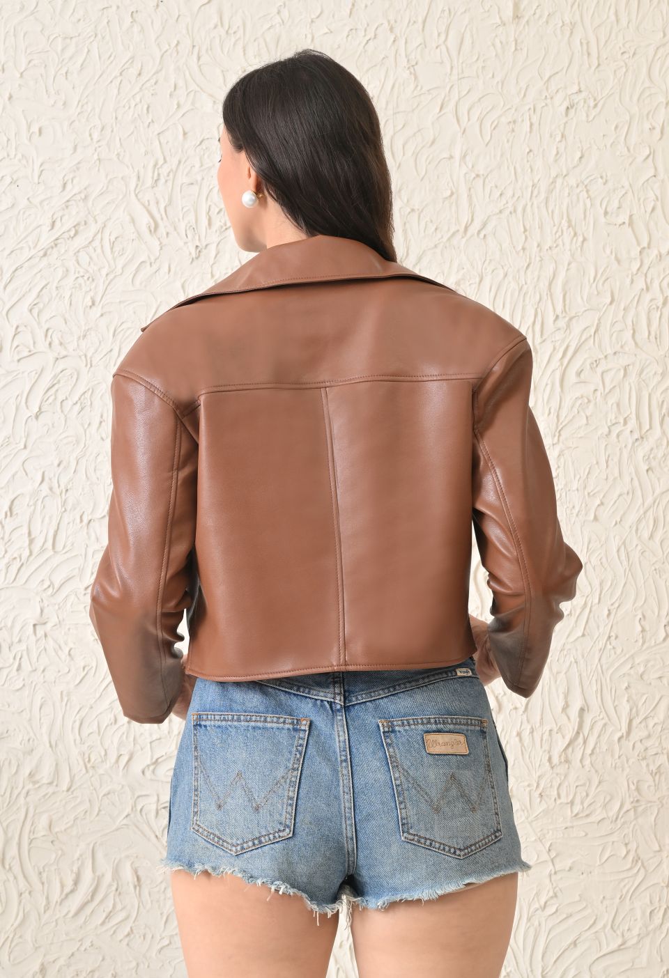 Washed Leather Water Resistant Crop Oversized Bomber Tan Jacket
