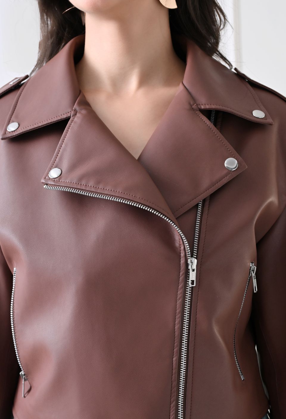 Washed Leather Water Resistant Crop Oversized Tan Jacket