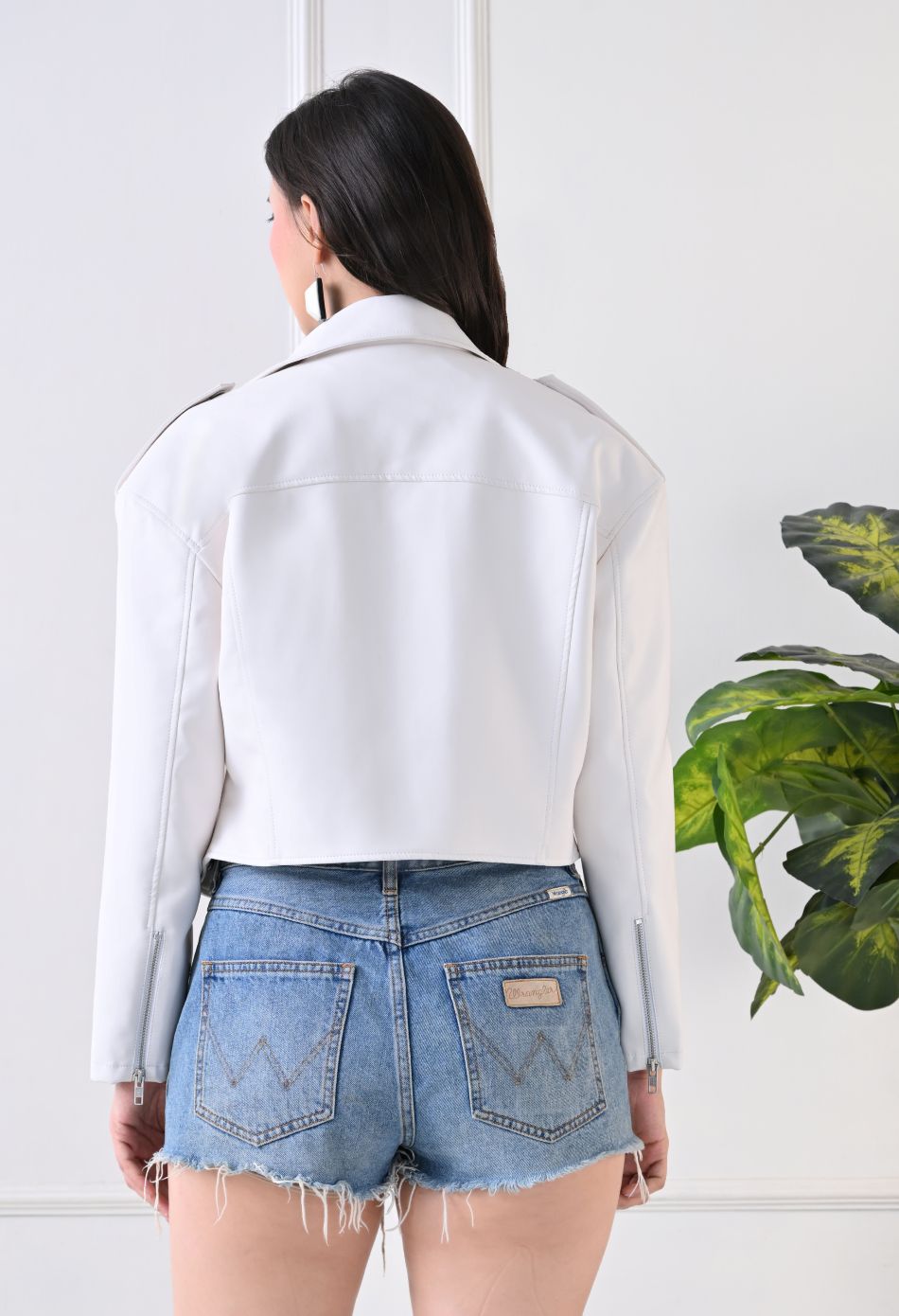 Washed Leather Water Resistant Crop Oversized White Jacket