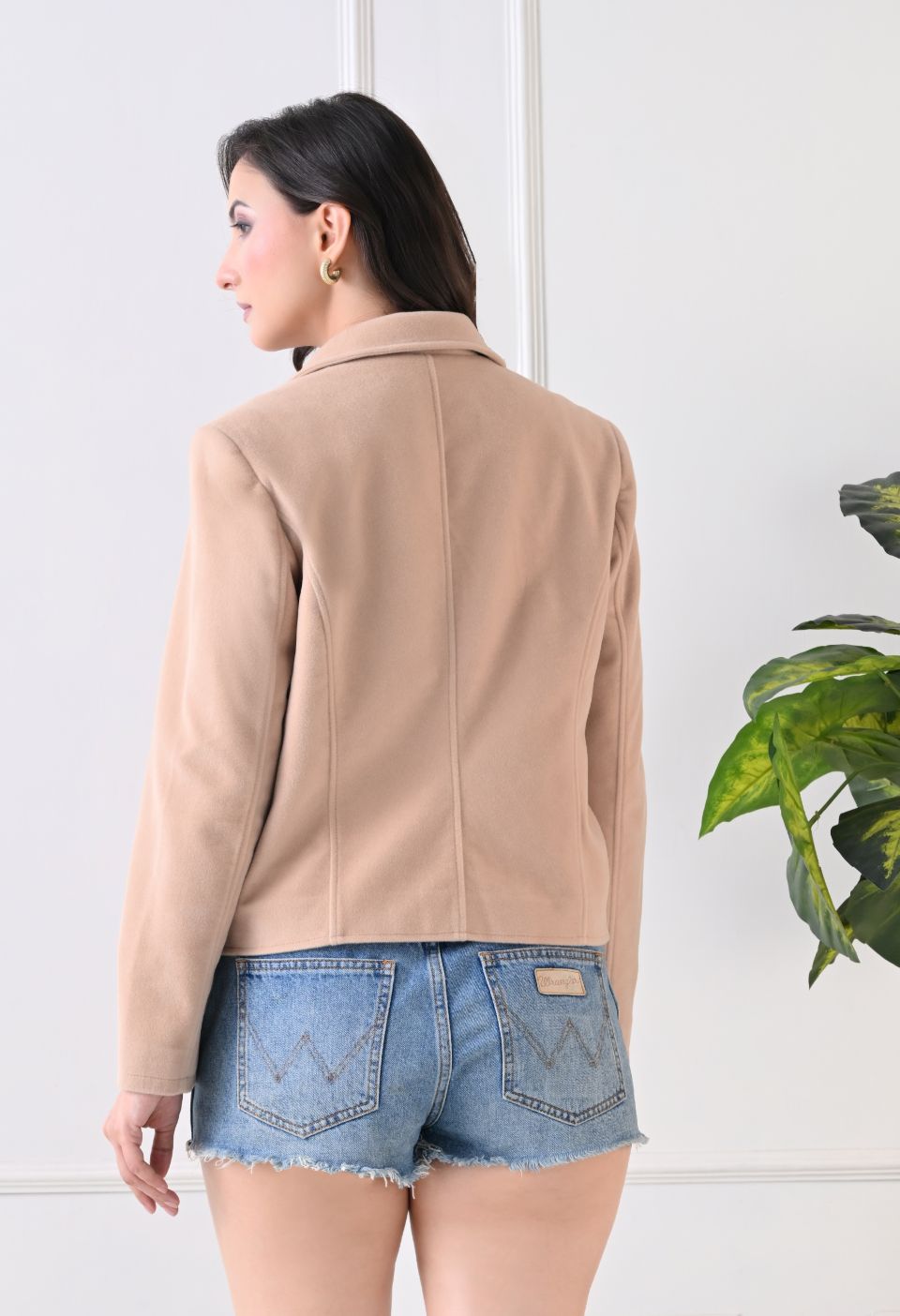 Washed Suede Crop Oversized Bomber Beige Tailored Jacket