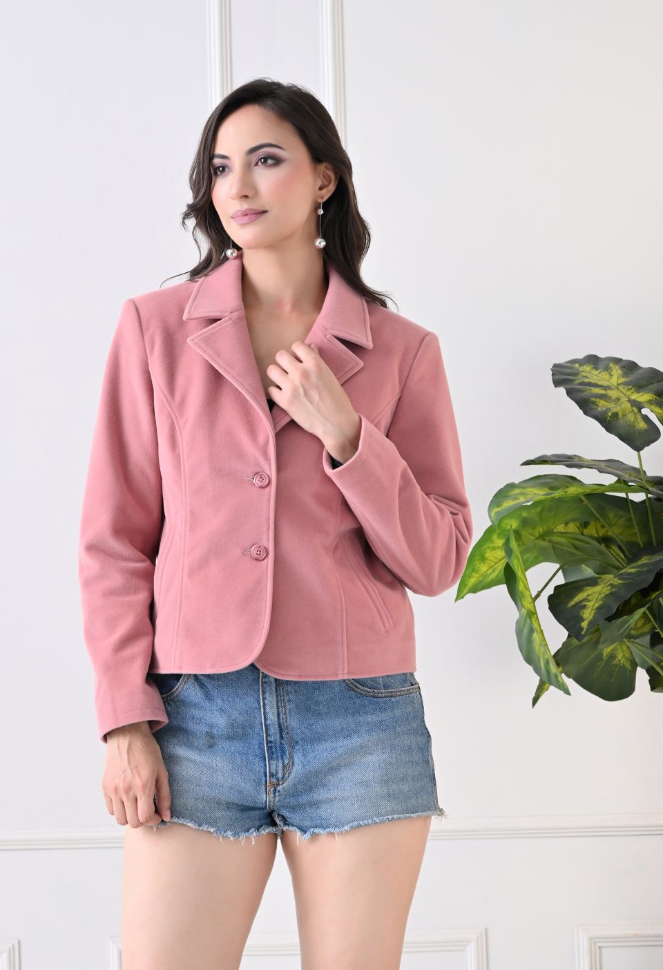 Washed Suede Crop Oversized Bomber Pink Tailored Jacket
