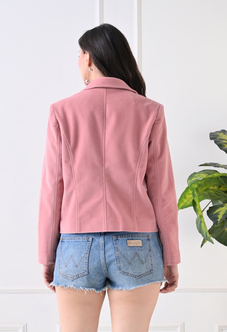 Washed Suede Crop Oversized Bomber Pink Tailored Jacket