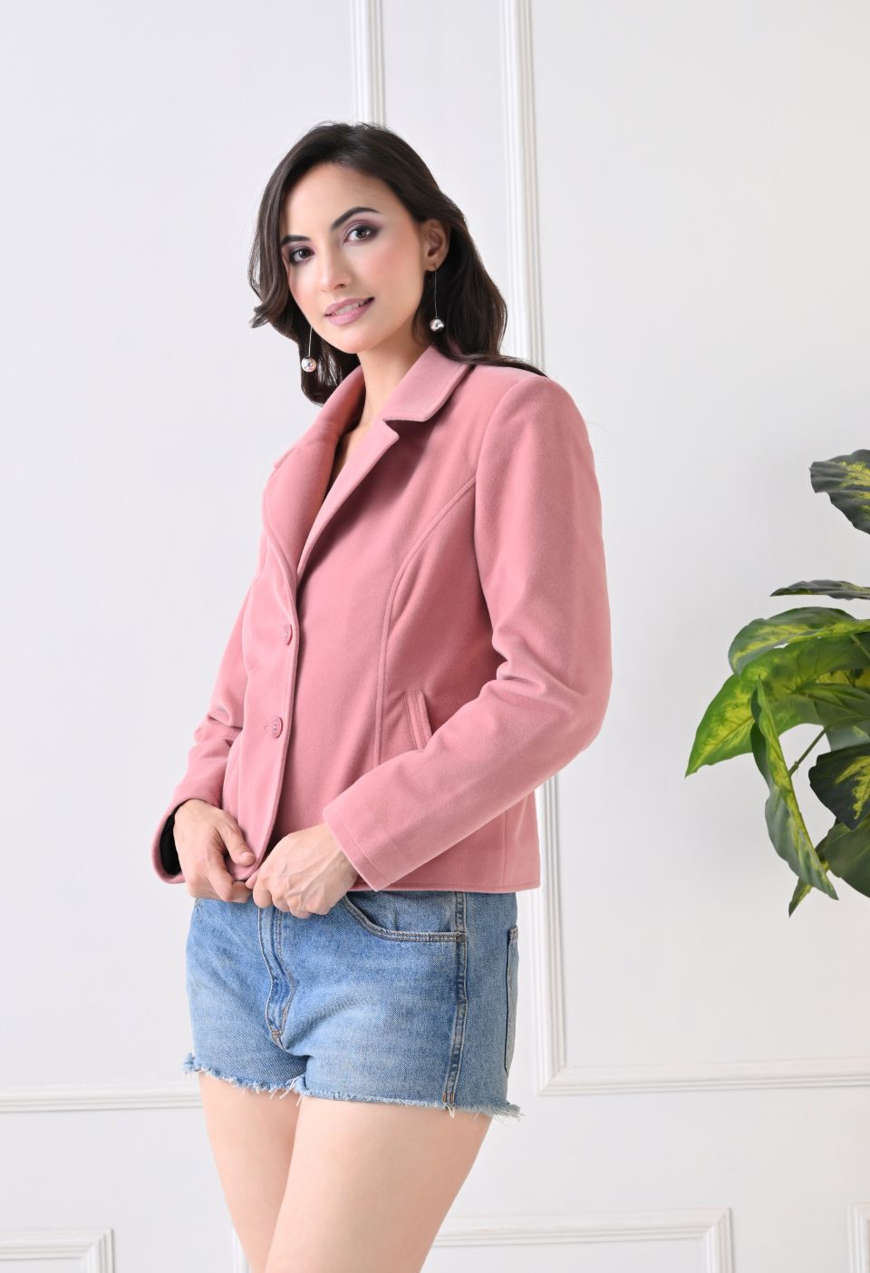 Washed Suede Crop Oversized Bomber Pink Tailored Jacket