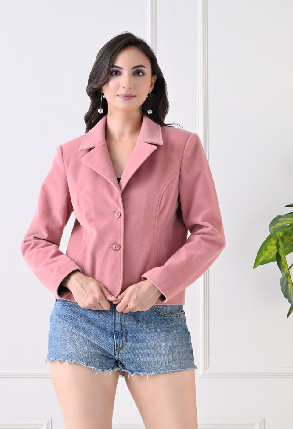 Washed Suede Crop Oversized Bomber Pink Tailored Jacket