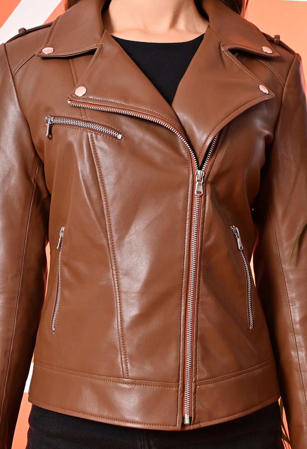 Women Leather Lightweight Crop Outdoor Leather Jacket
